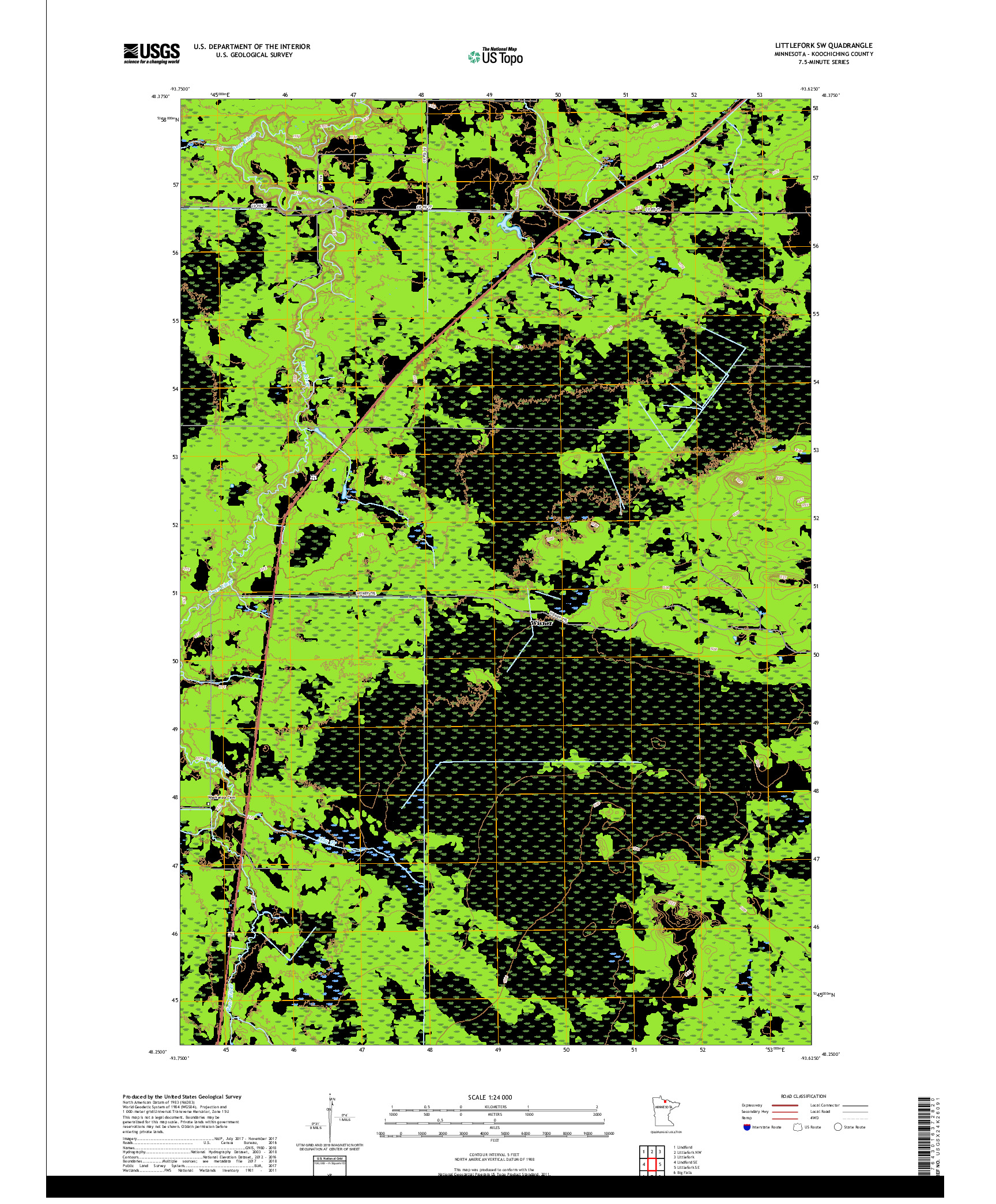 USGS US TOPO 7.5-MINUTE MAP FOR LITTLEFORK SW, MN 2019