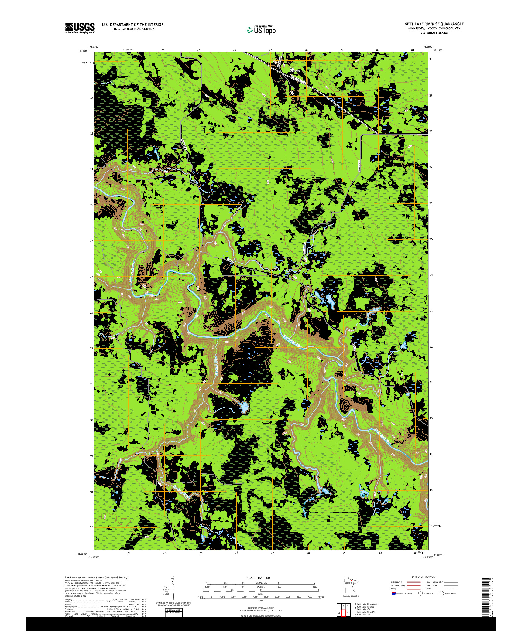 USGS US TOPO 7.5-MINUTE MAP FOR NETT LAKE RIVER SE, MN 2019