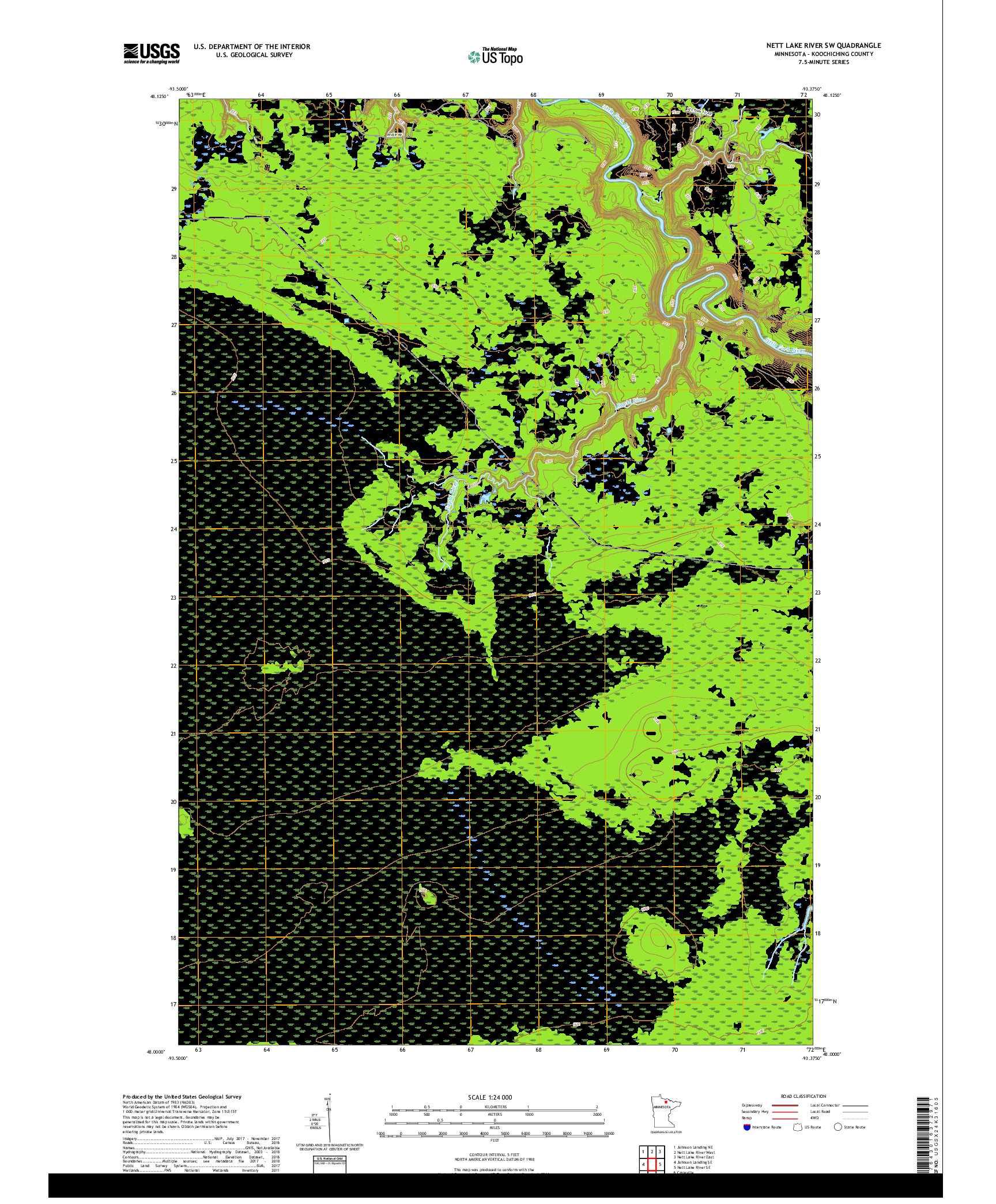 USGS US TOPO 7.5-MINUTE MAP FOR NETT LAKE RIVER SW, MN 2019