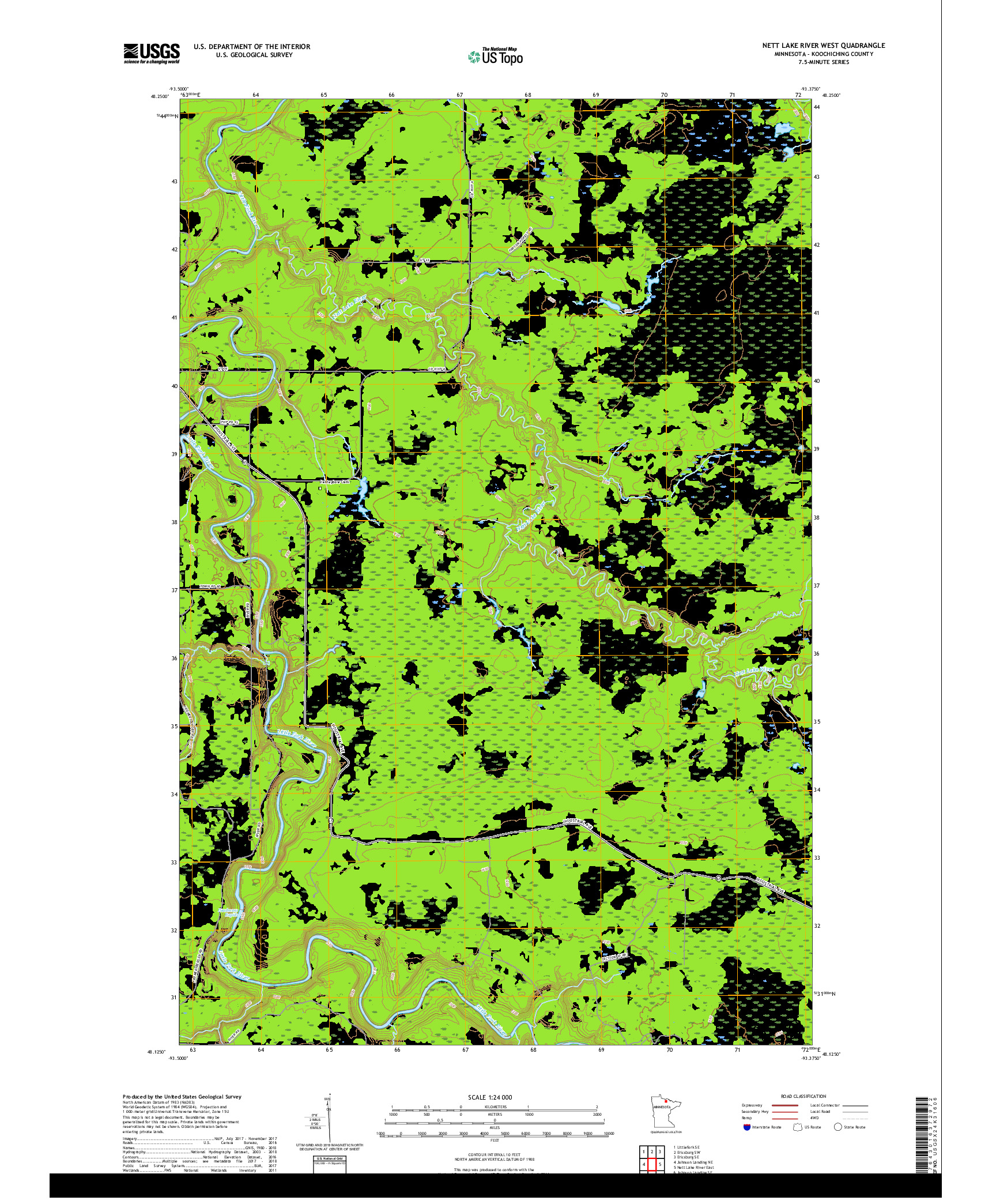 USGS US TOPO 7.5-MINUTE MAP FOR NETT LAKE RIVER WEST, MN 2019