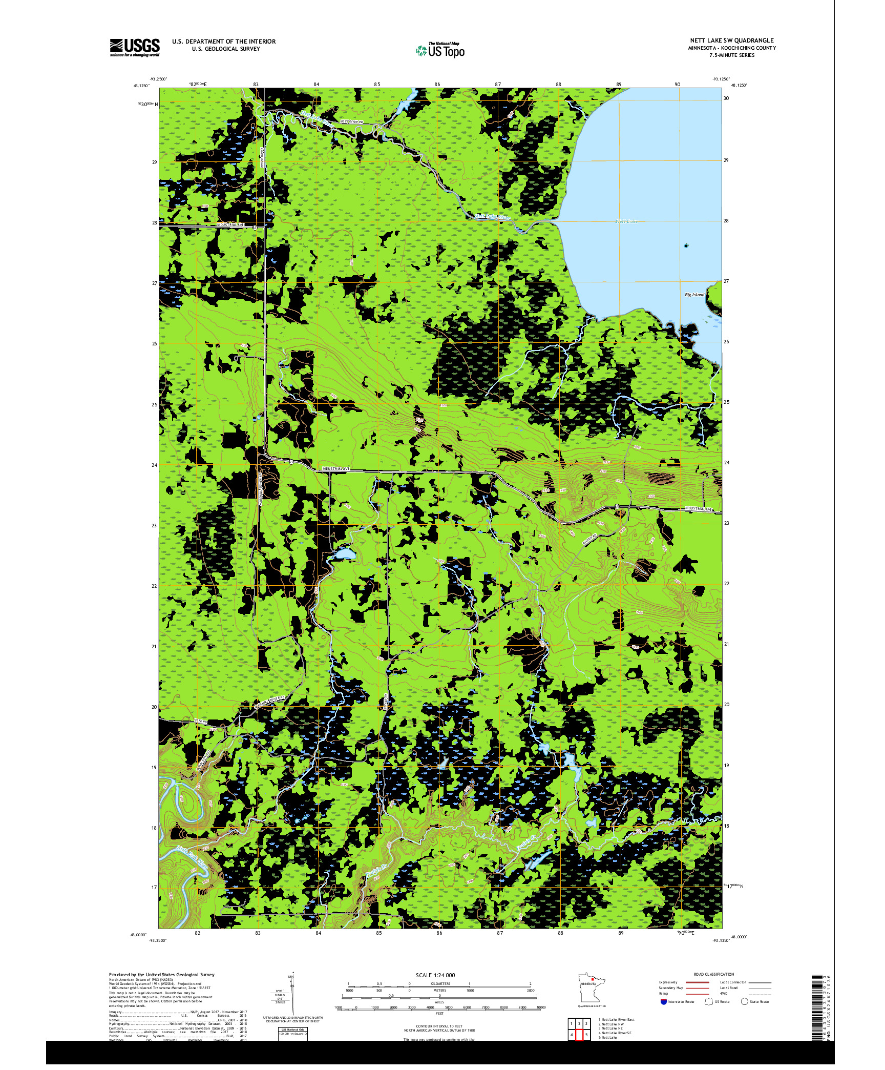 USGS US TOPO 7.5-MINUTE MAP FOR NETT LAKE SW, MN 2019