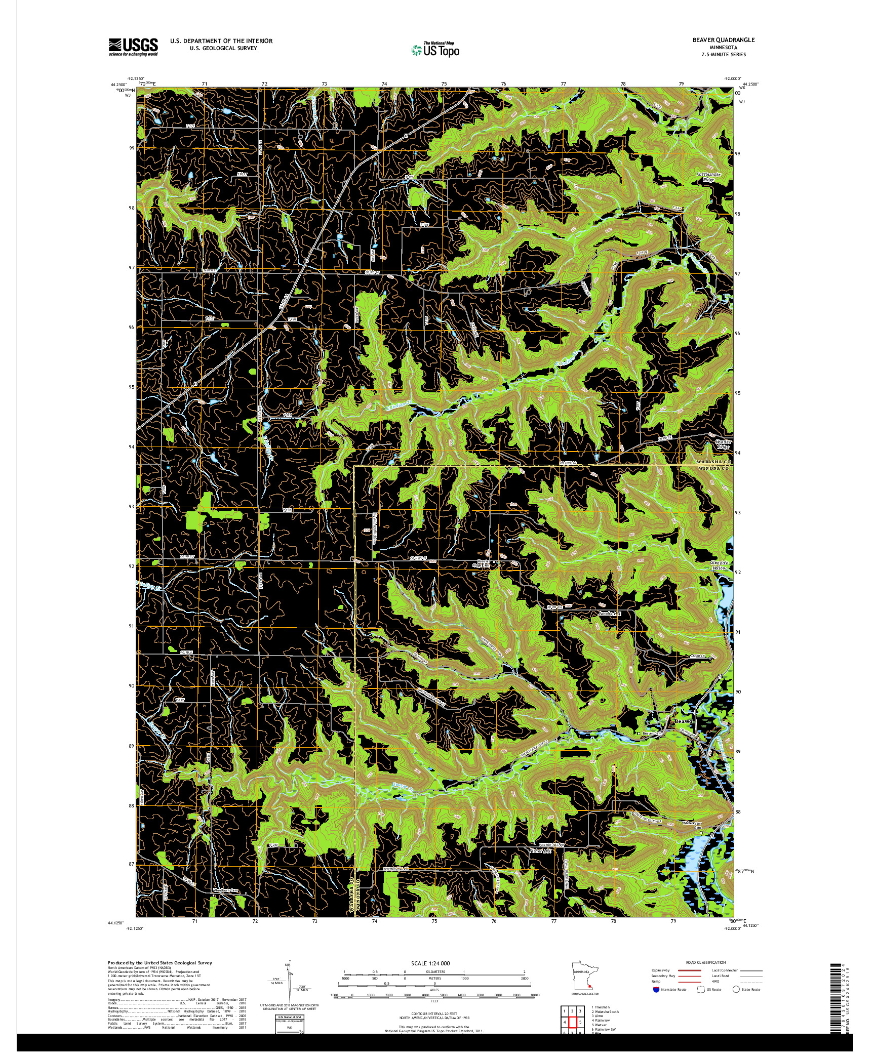 USGS US TOPO 7.5-MINUTE MAP FOR BEAVER, MN 2019