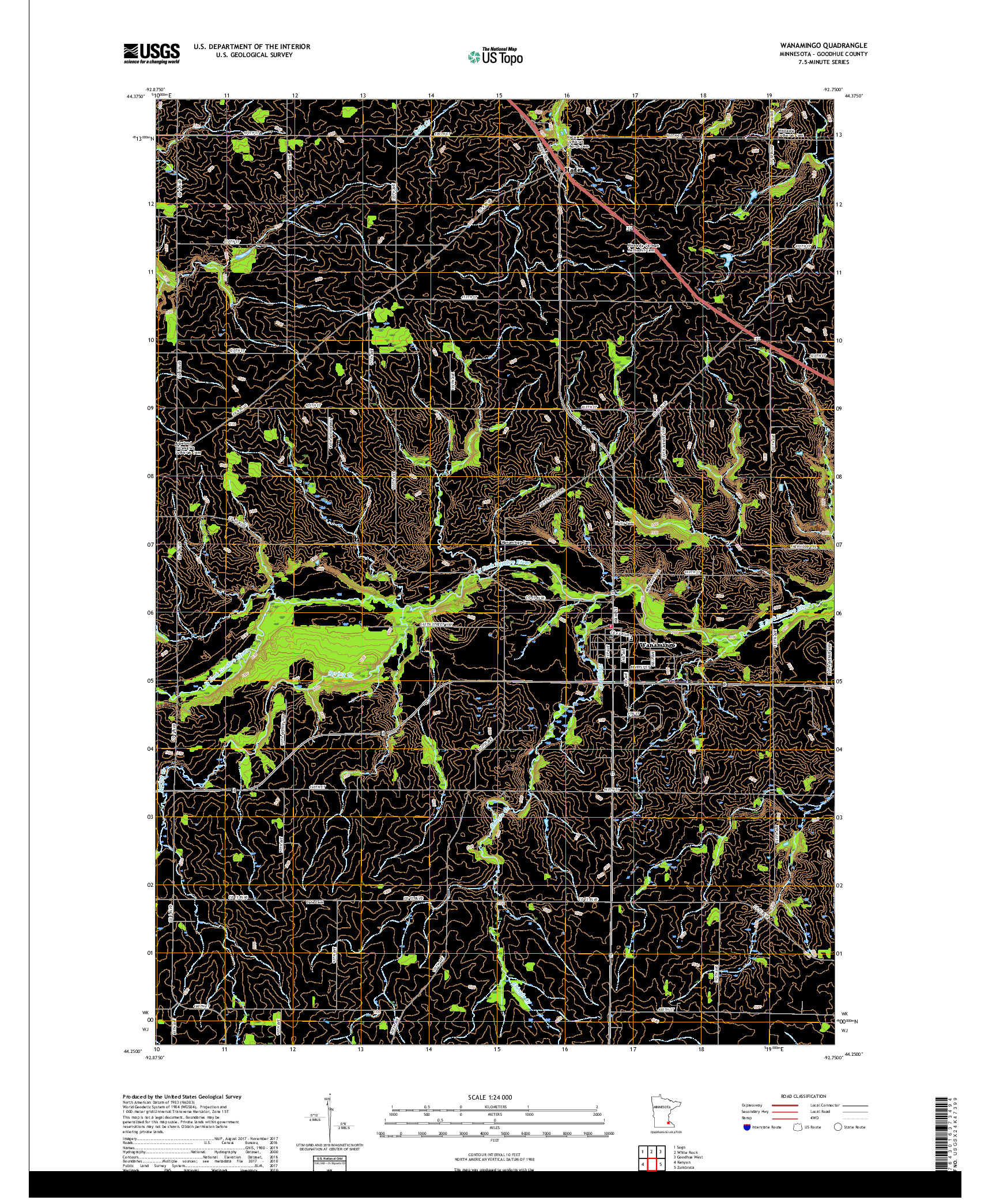 USGS US TOPO 7.5-MINUTE MAP FOR WANAMINGO, MN 2019