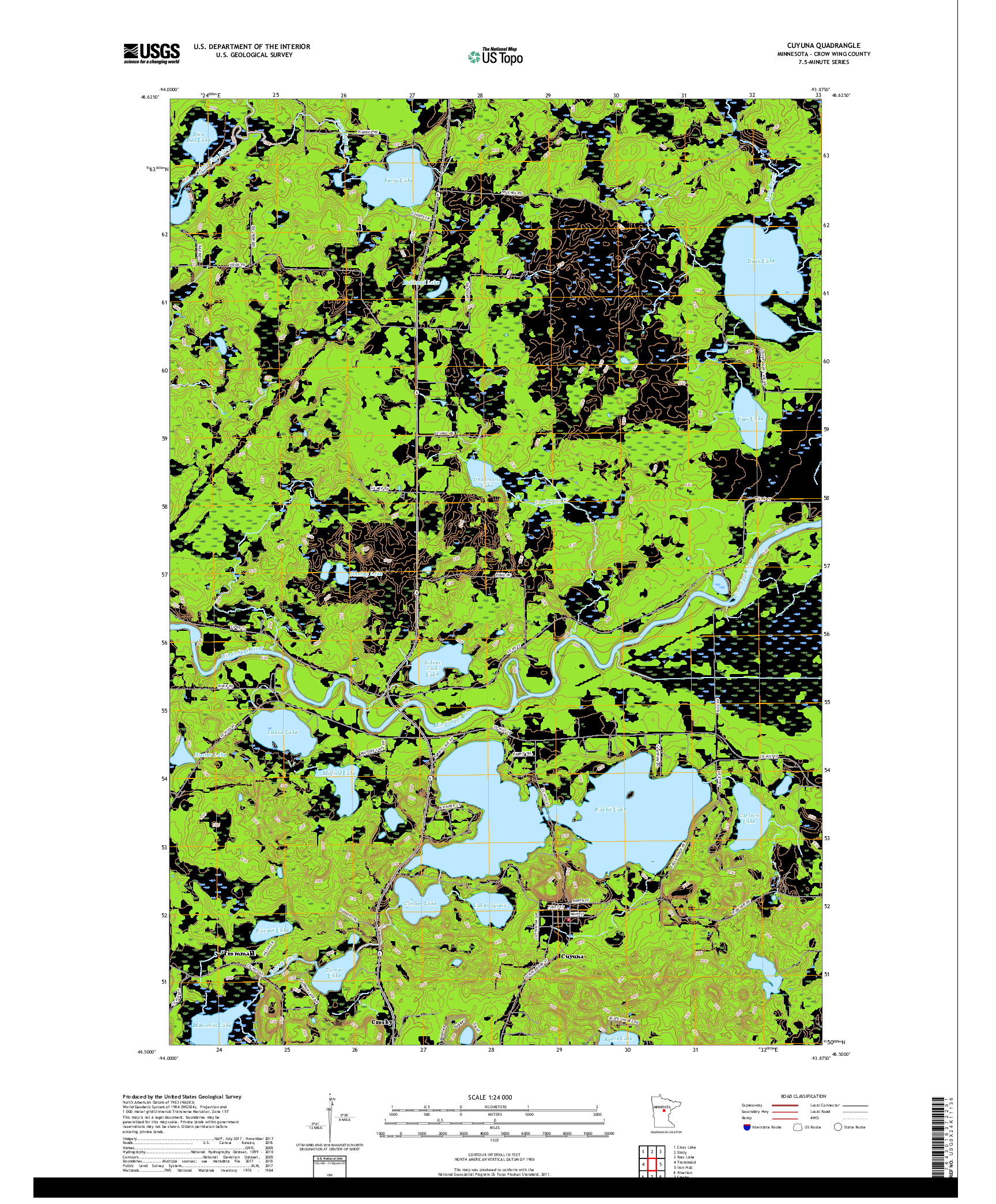 USGS US TOPO 7.5-MINUTE MAP FOR CUYUNA, MN 2019