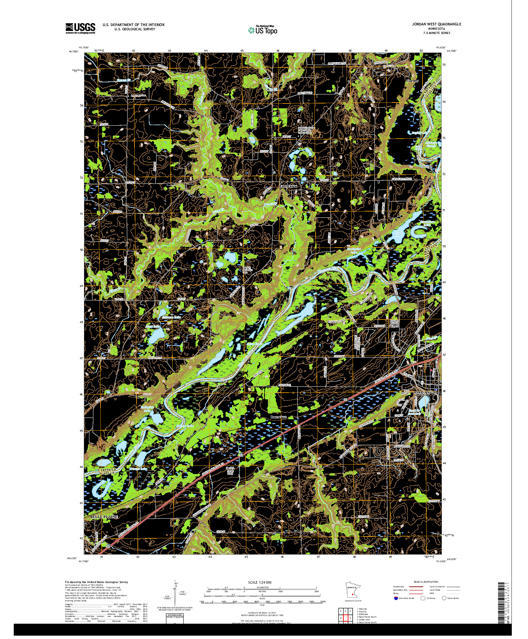 USGS US TOPO 7.5-MINUTE MAP FOR JORDAN WEST, MN 2019