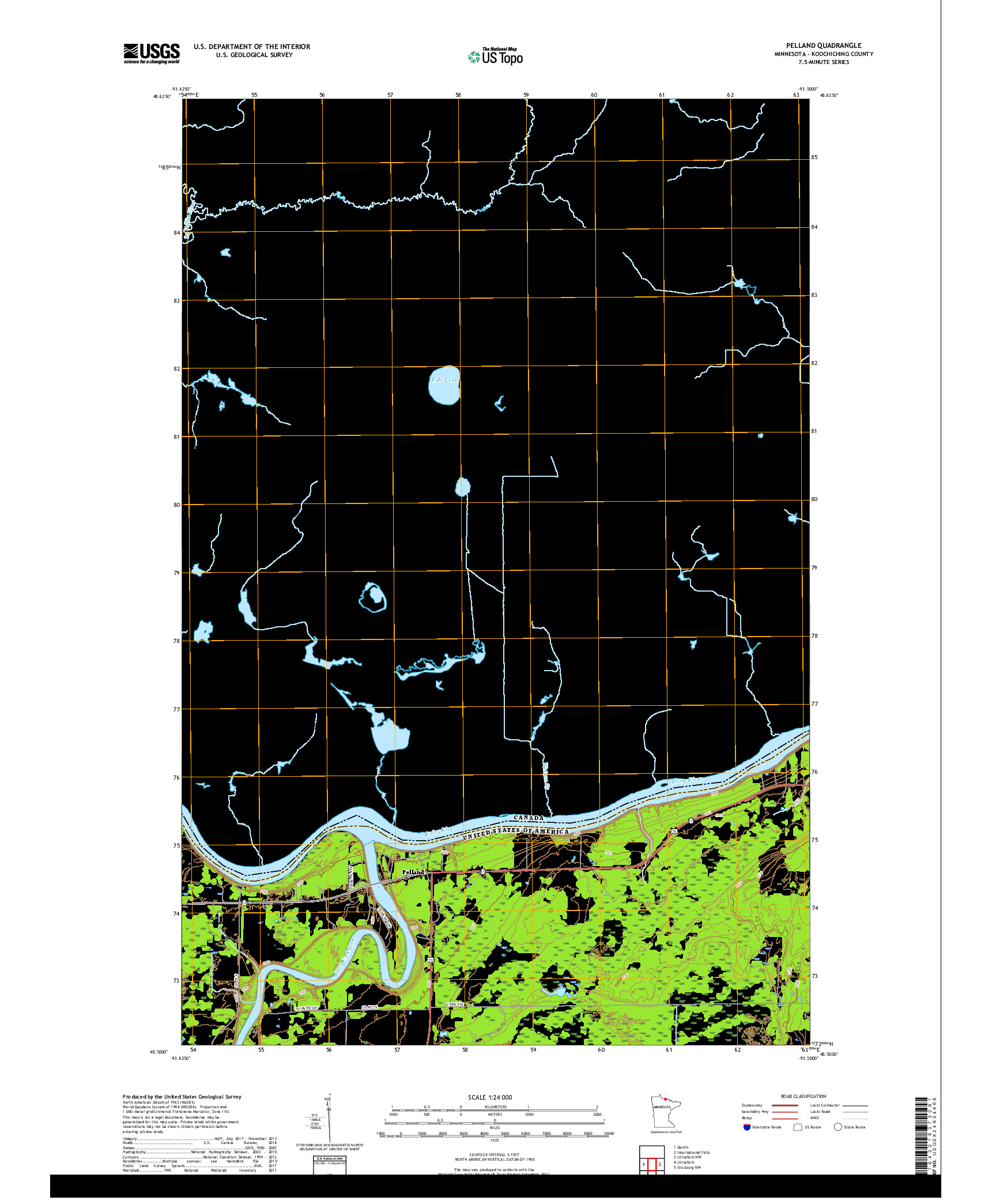 USGS US TOPO 7.5-MINUTE MAP FOR PELLAND, MN,ON 2019