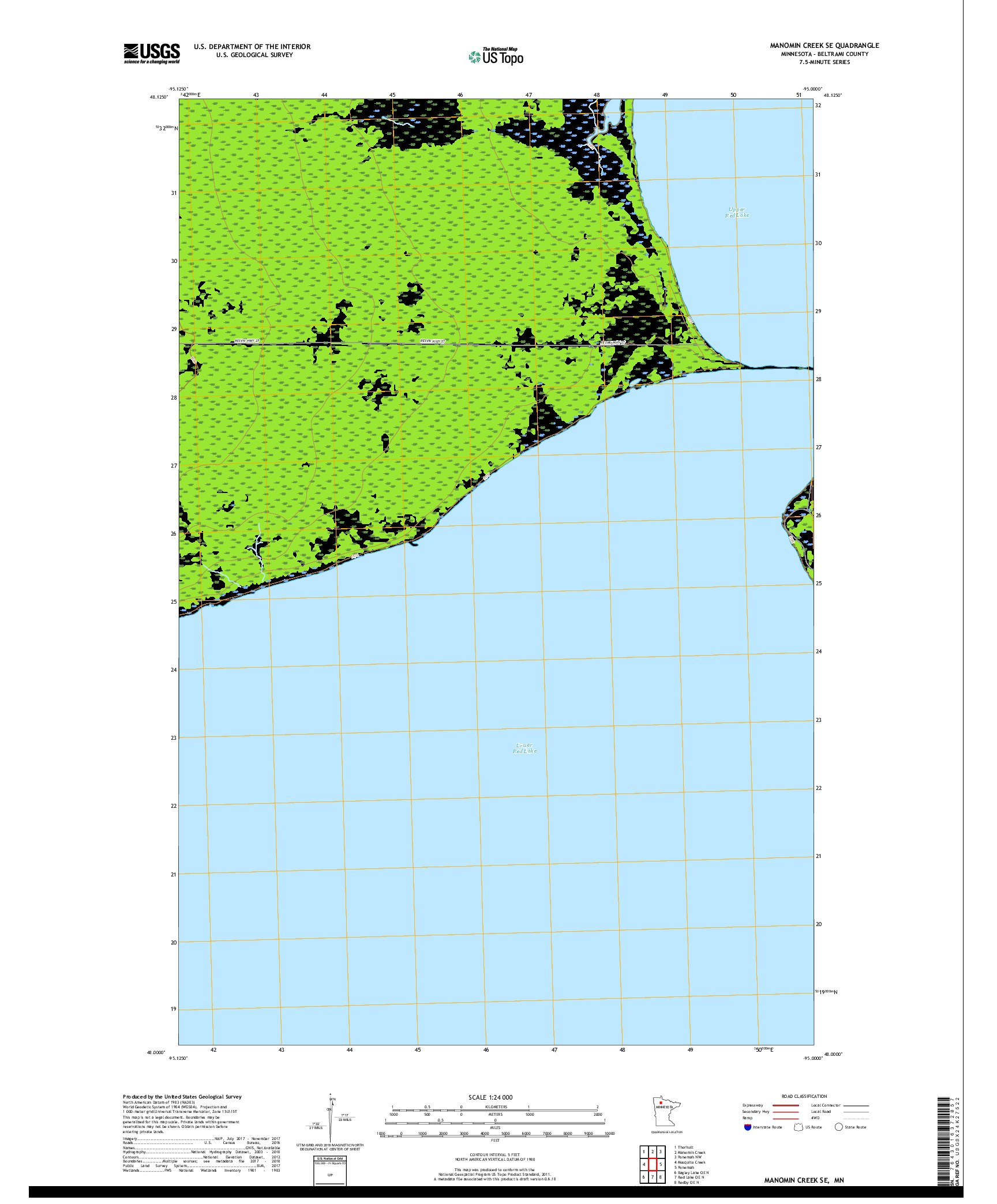 USGS US TOPO 7.5-MINUTE MAP FOR MANOMIN CREEK SE, MN 2019