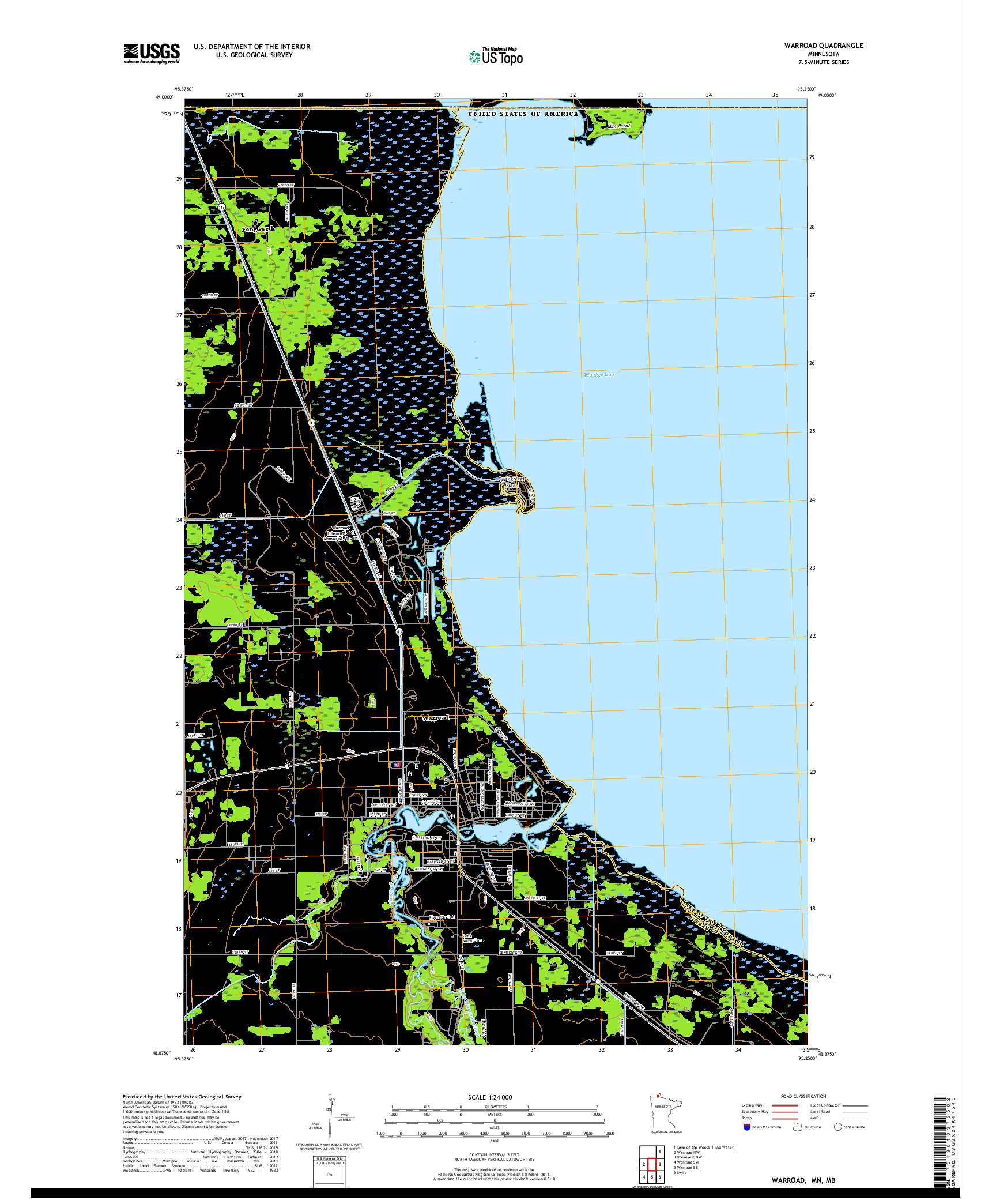 USGS US TOPO 7.5-MINUTE MAP FOR WARROAD, MN,MB 2019