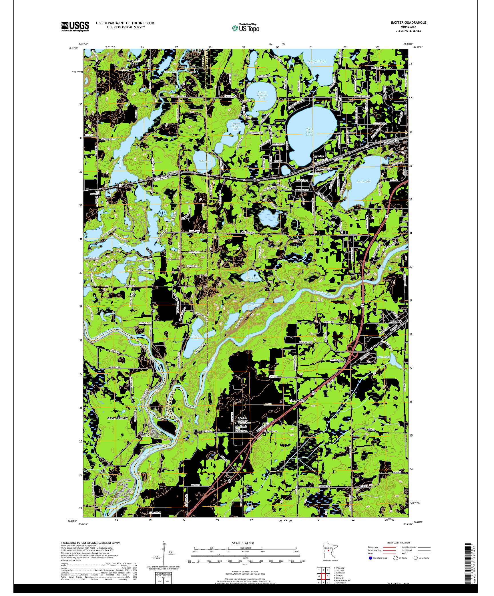 USGS US TOPO 7.5-MINUTE MAP FOR BAXTER, MN 2019