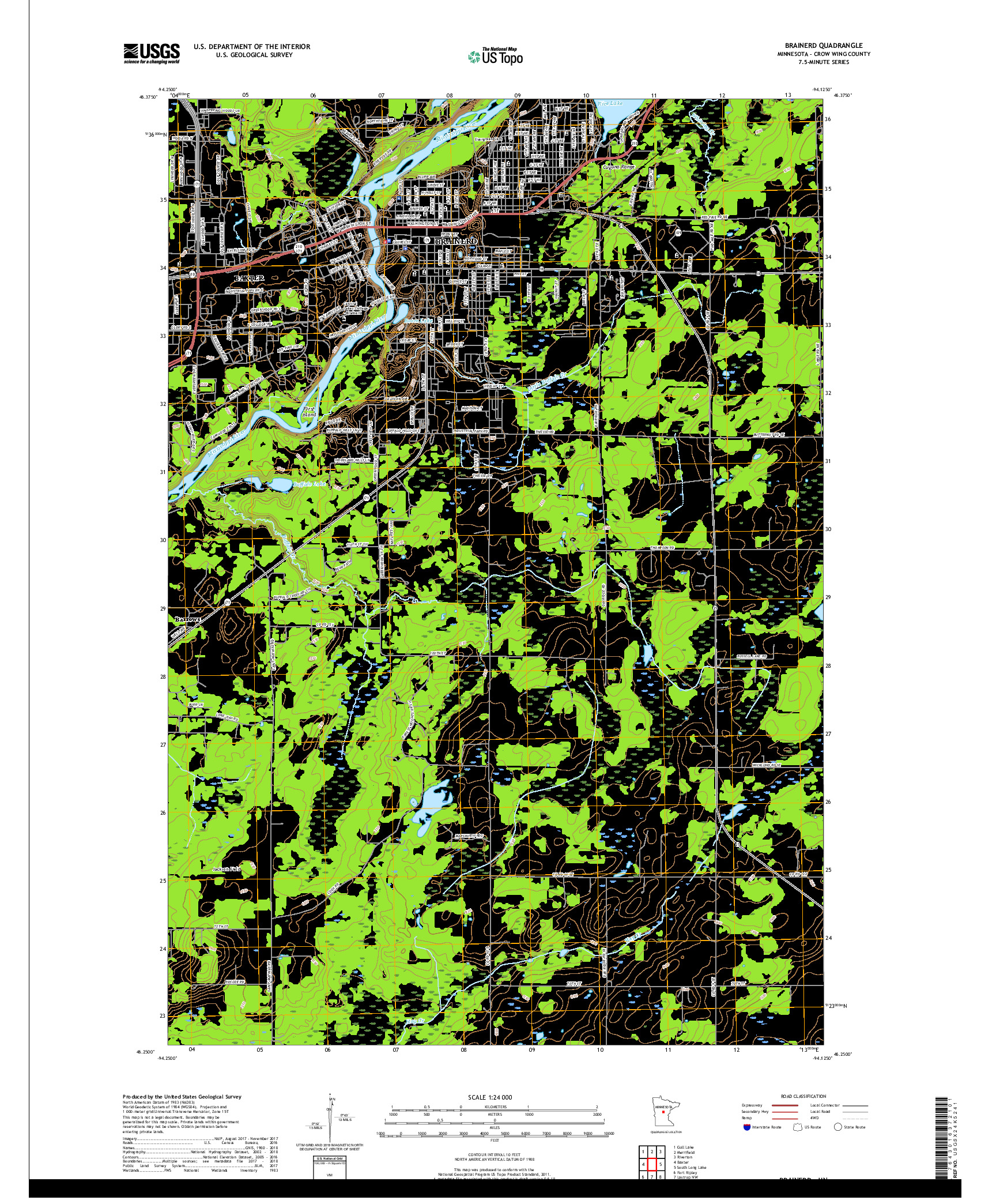 USGS US TOPO 7.5-MINUTE MAP FOR BRAINERD, MN 2019