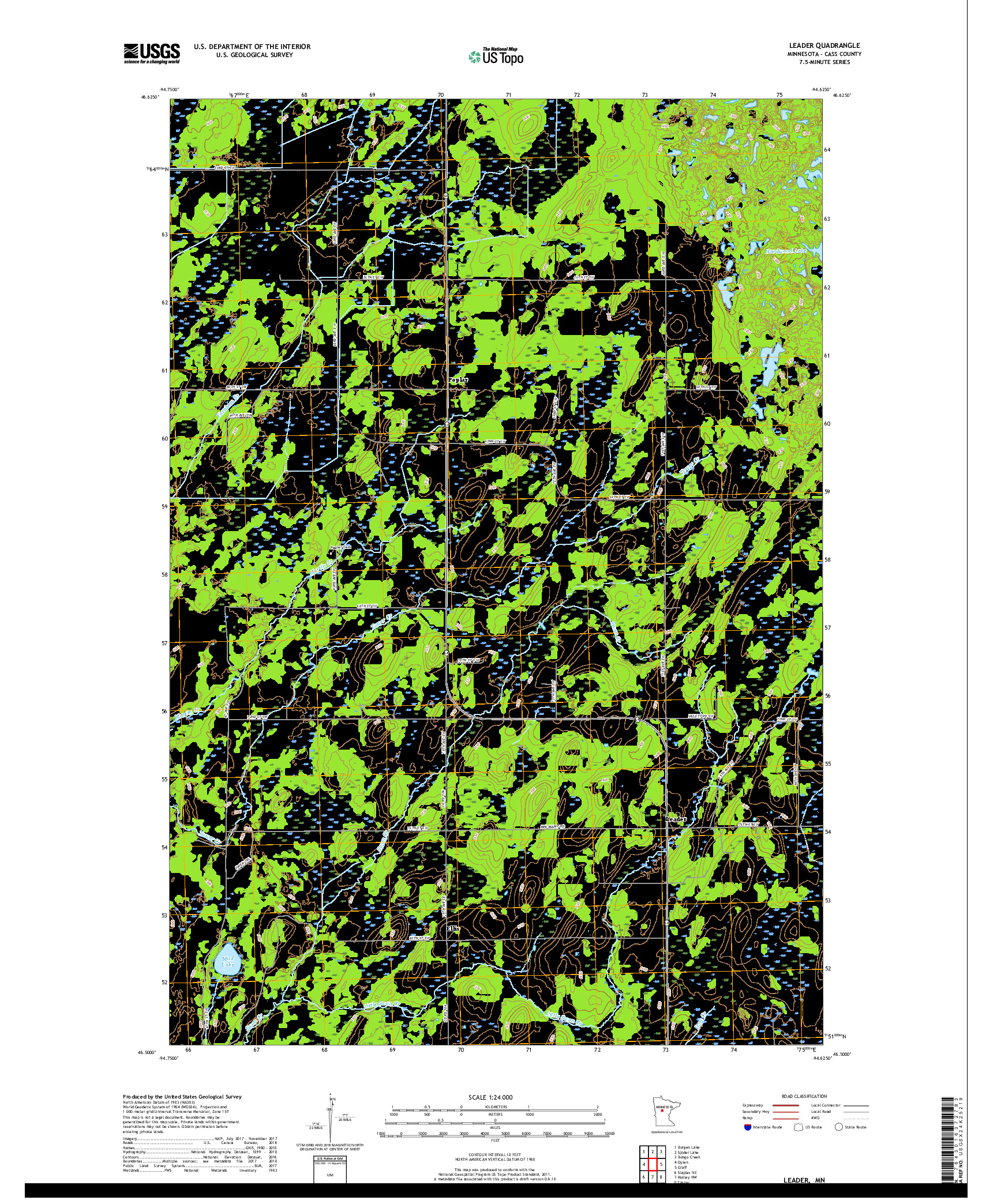 USGS US TOPO 7.5-MINUTE MAP FOR LEADER, MN 2019