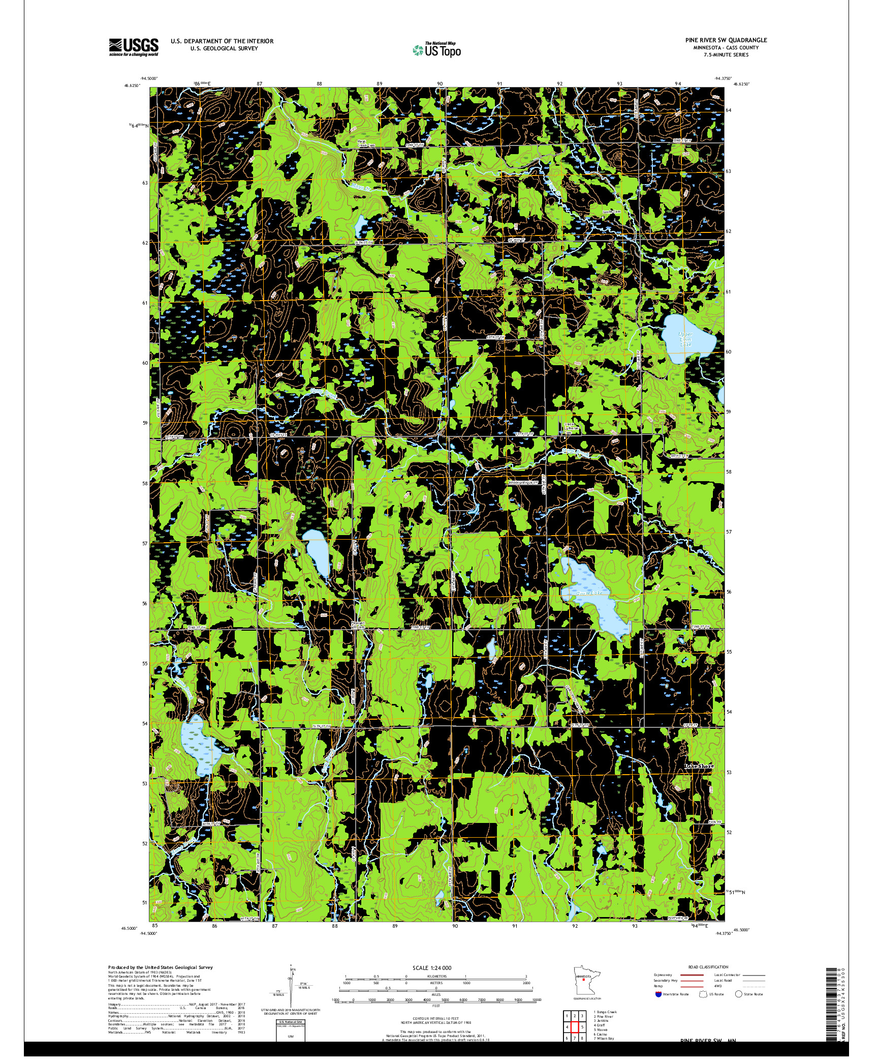 USGS US TOPO 7.5-MINUTE MAP FOR PINE RIVER SW, MN 2019