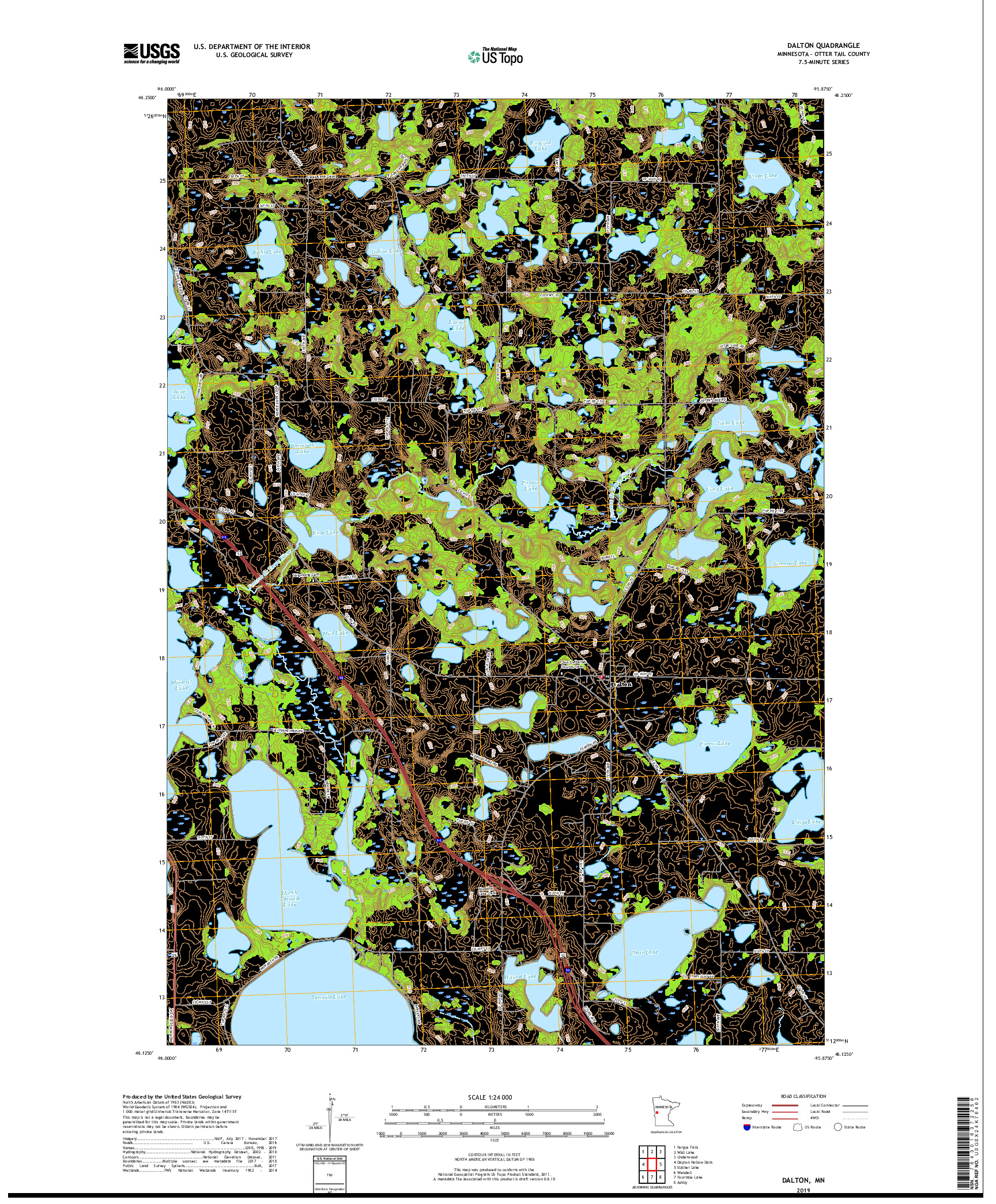 USGS US TOPO 7.5-MINUTE MAP FOR DALTON, MN 2019