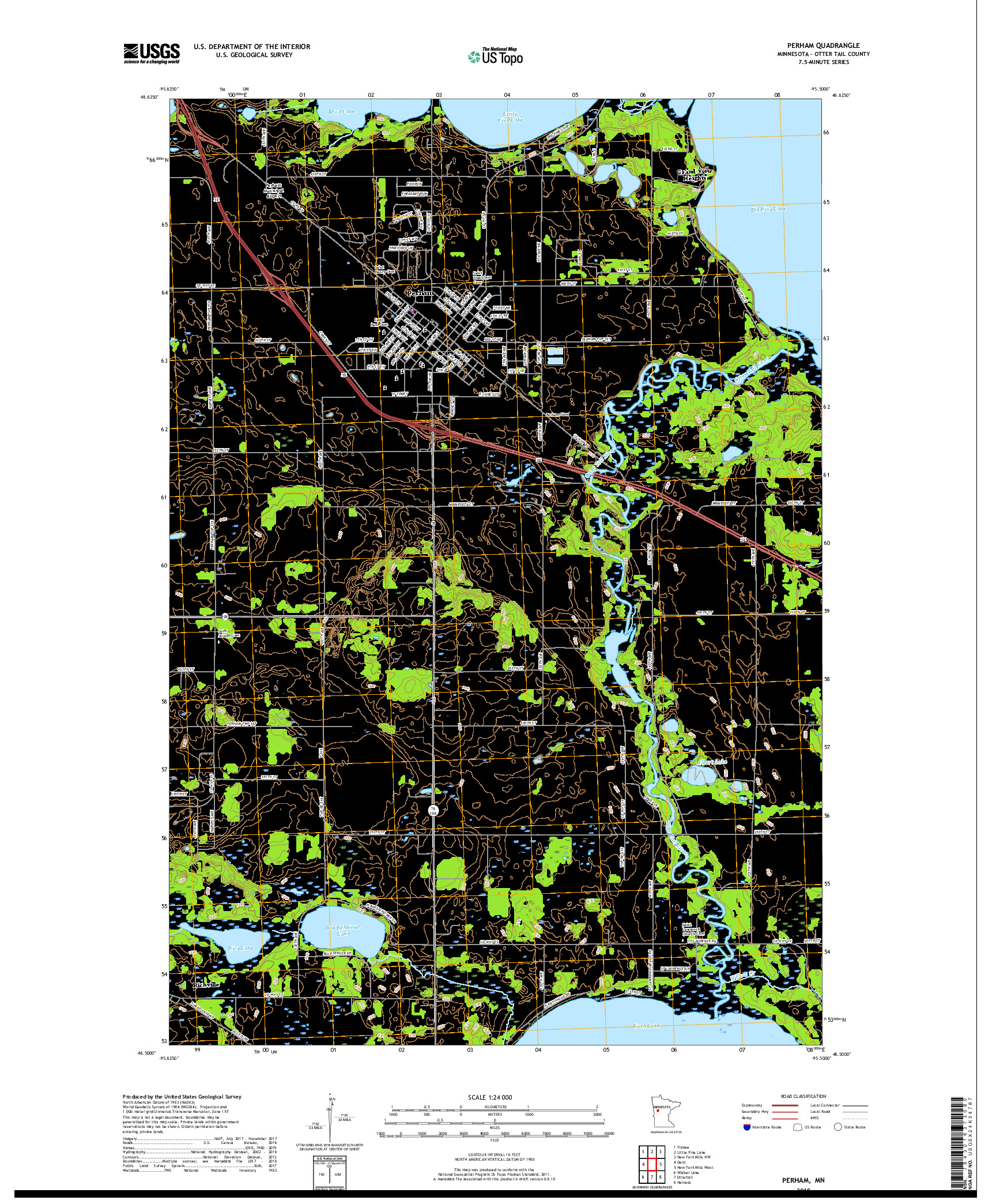 USGS US TOPO 7.5-MINUTE MAP FOR PERHAM, MN 2019