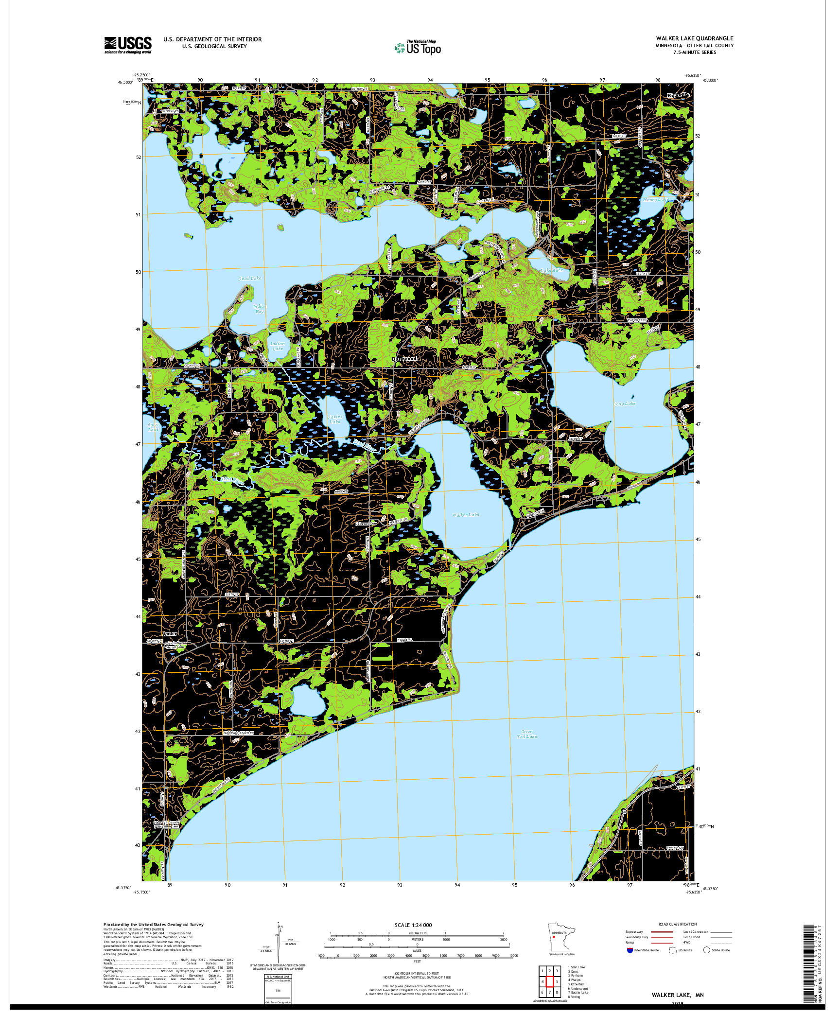 USGS US TOPO 7.5-MINUTE MAP FOR WALKER LAKE, MN 2019