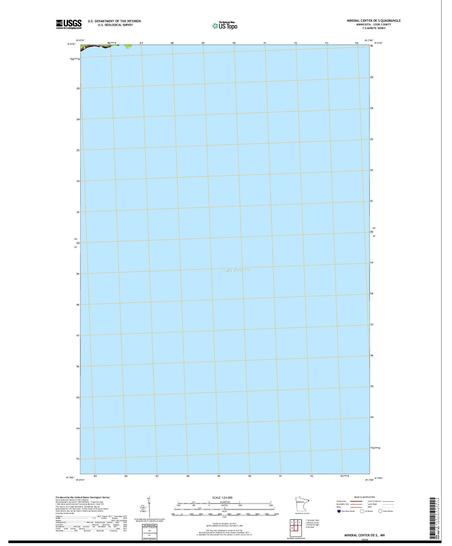 USGS US TOPO 7.5-MINUTE MAP FOR MINERAL CENTER OE S, MN 2019