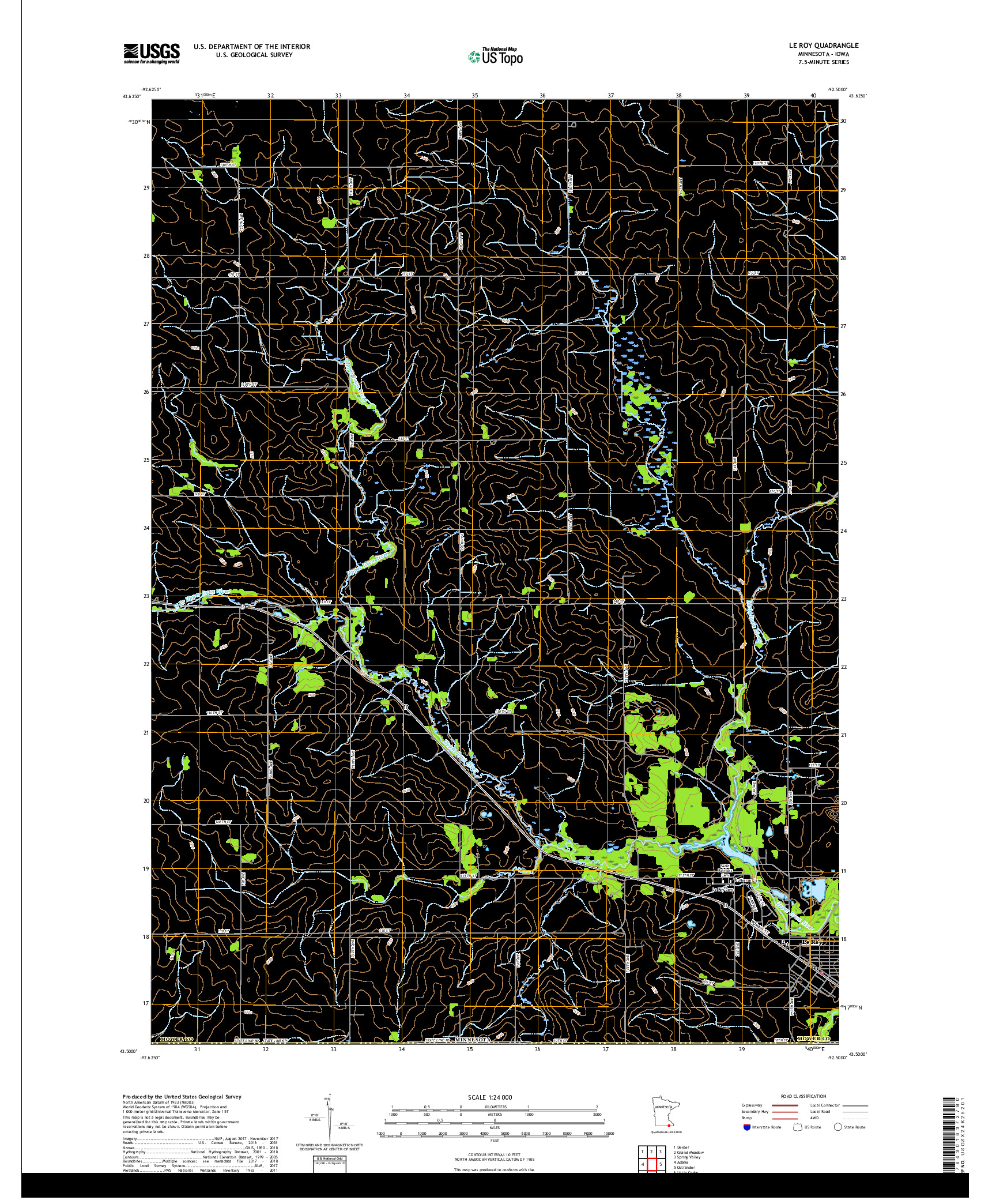 USGS US TOPO 7.5-MINUTE MAP FOR LE ROY, MN,IA 2019