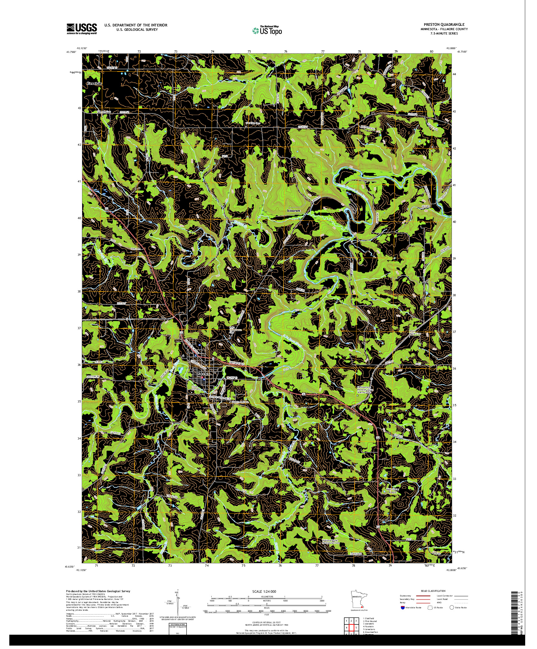 USGS US TOPO 7.5-MINUTE MAP FOR PRESTON, MN 2019