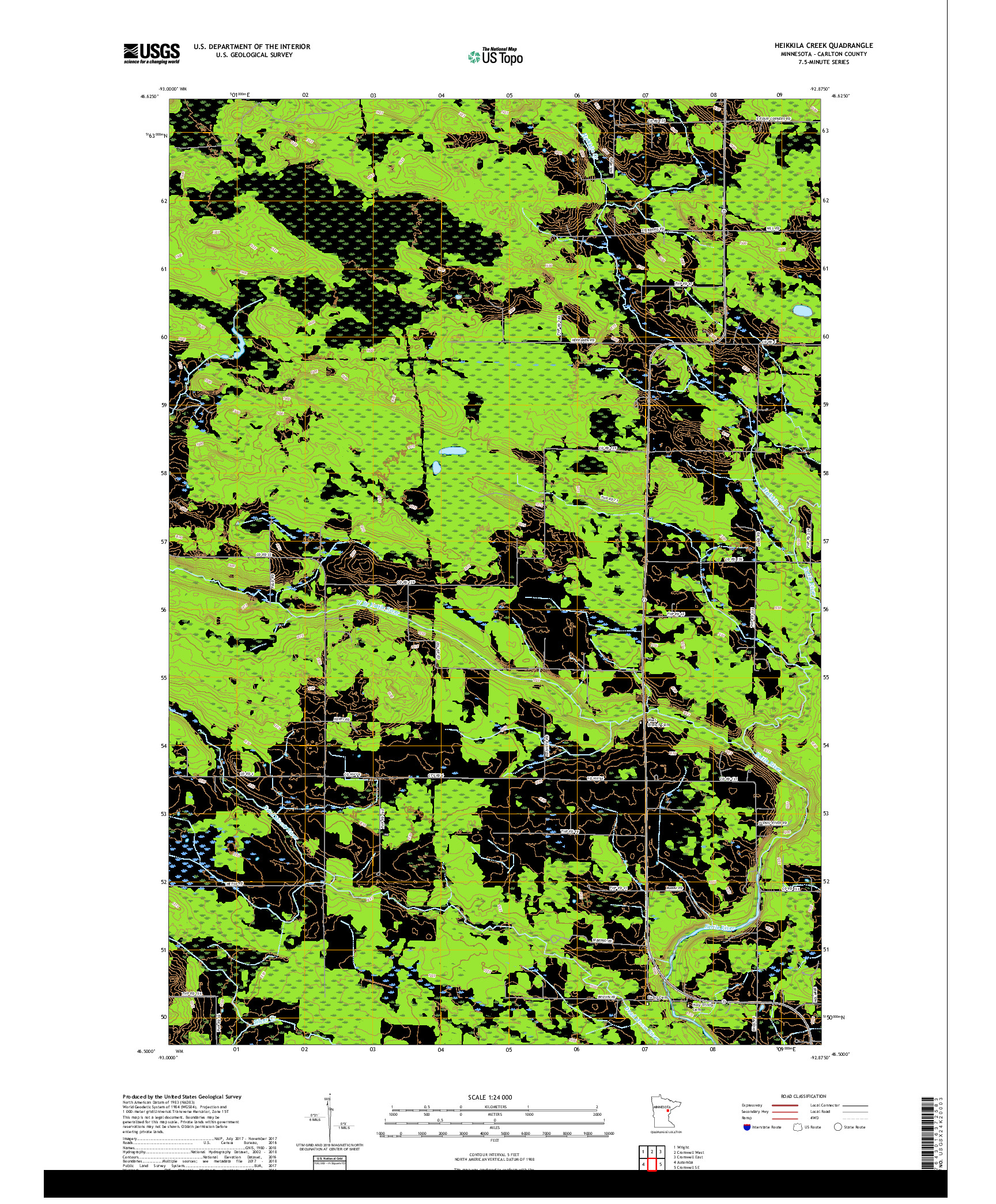 USGS US TOPO 7.5-MINUTE MAP FOR HEIKKILA CREEK, MN 2019