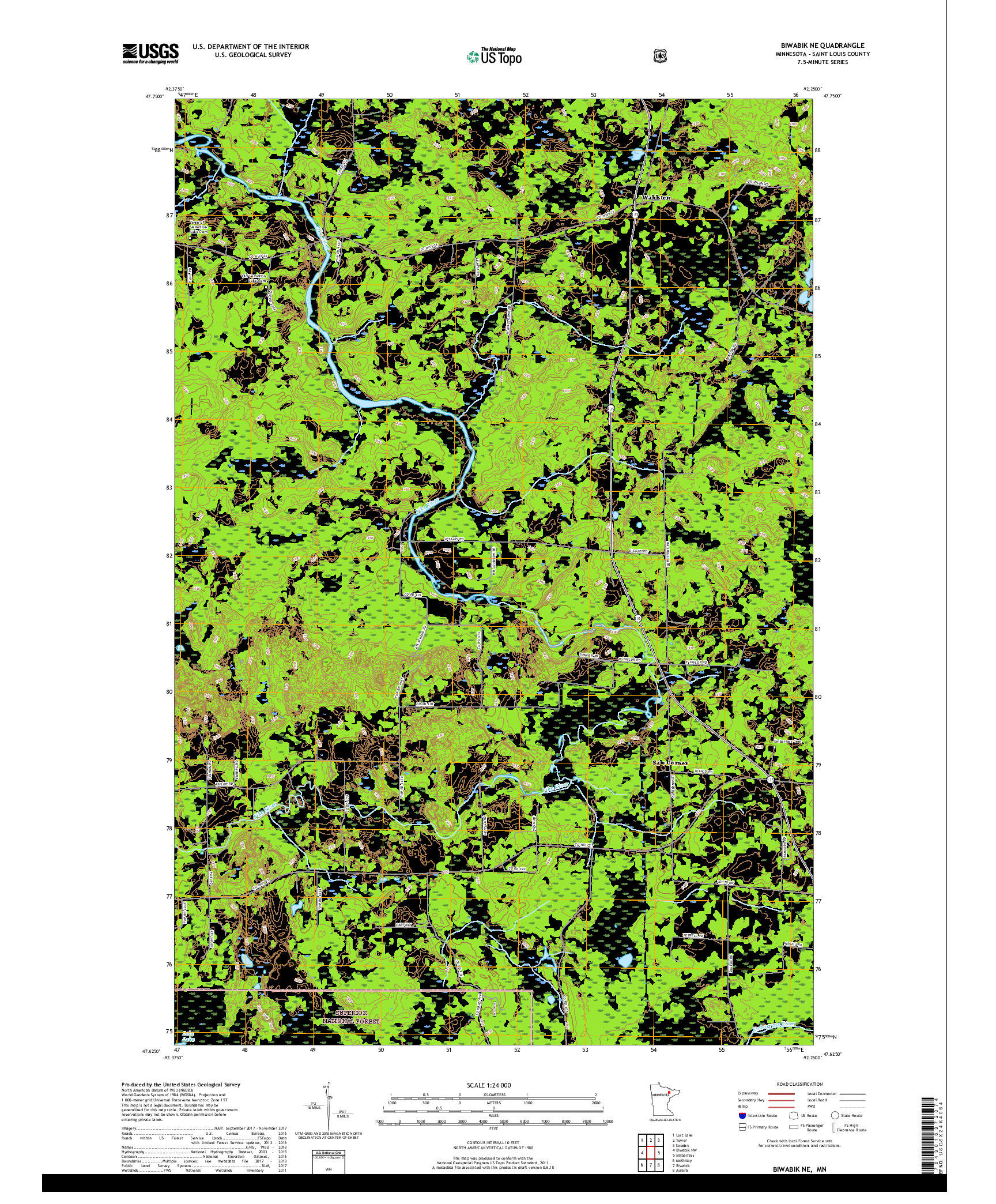 USGS US TOPO 7.5-MINUTE MAP FOR BIWABIK NE, MN 2019