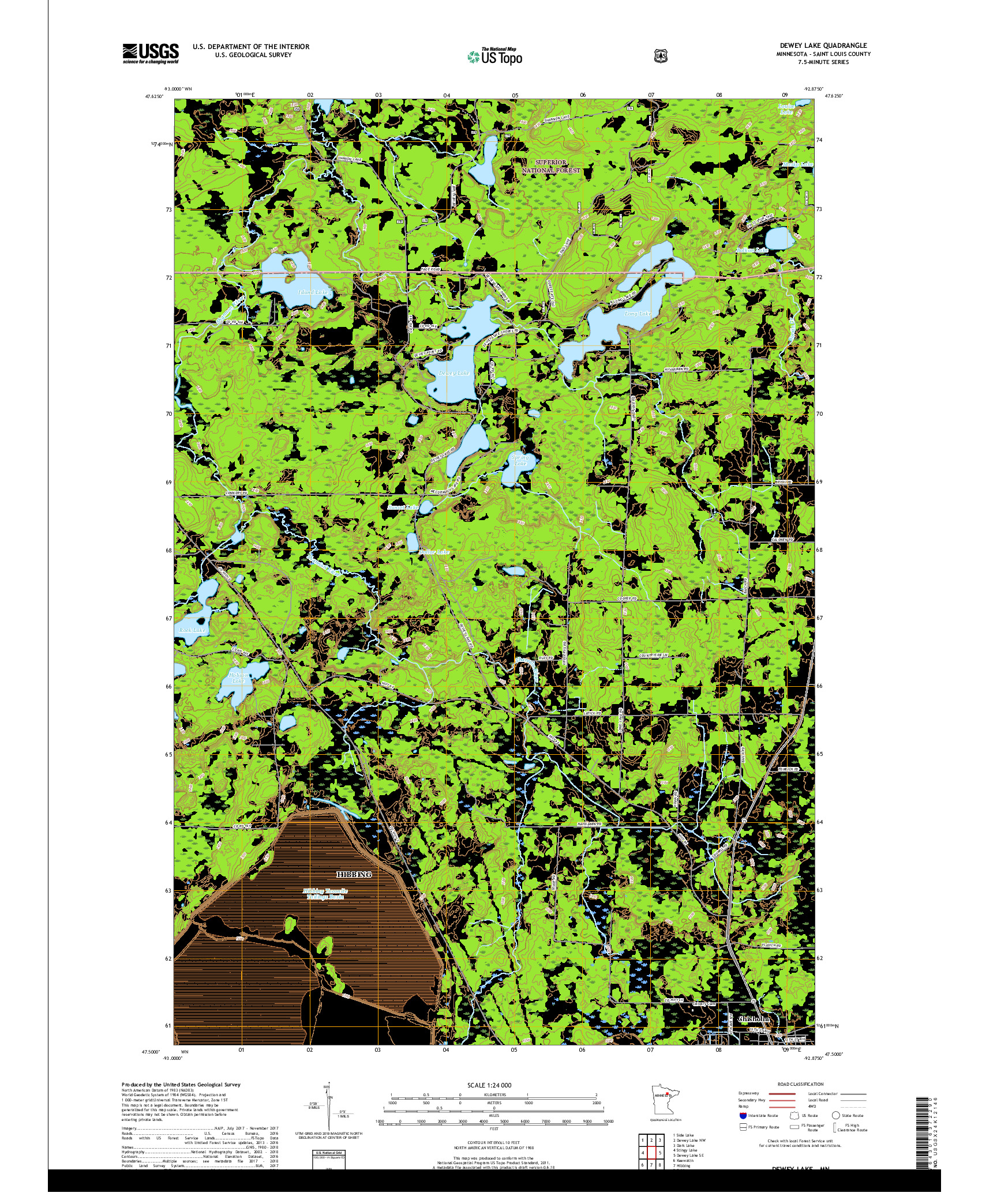 USGS US TOPO 7.5-MINUTE MAP FOR DEWEY LAKE, MN 2019