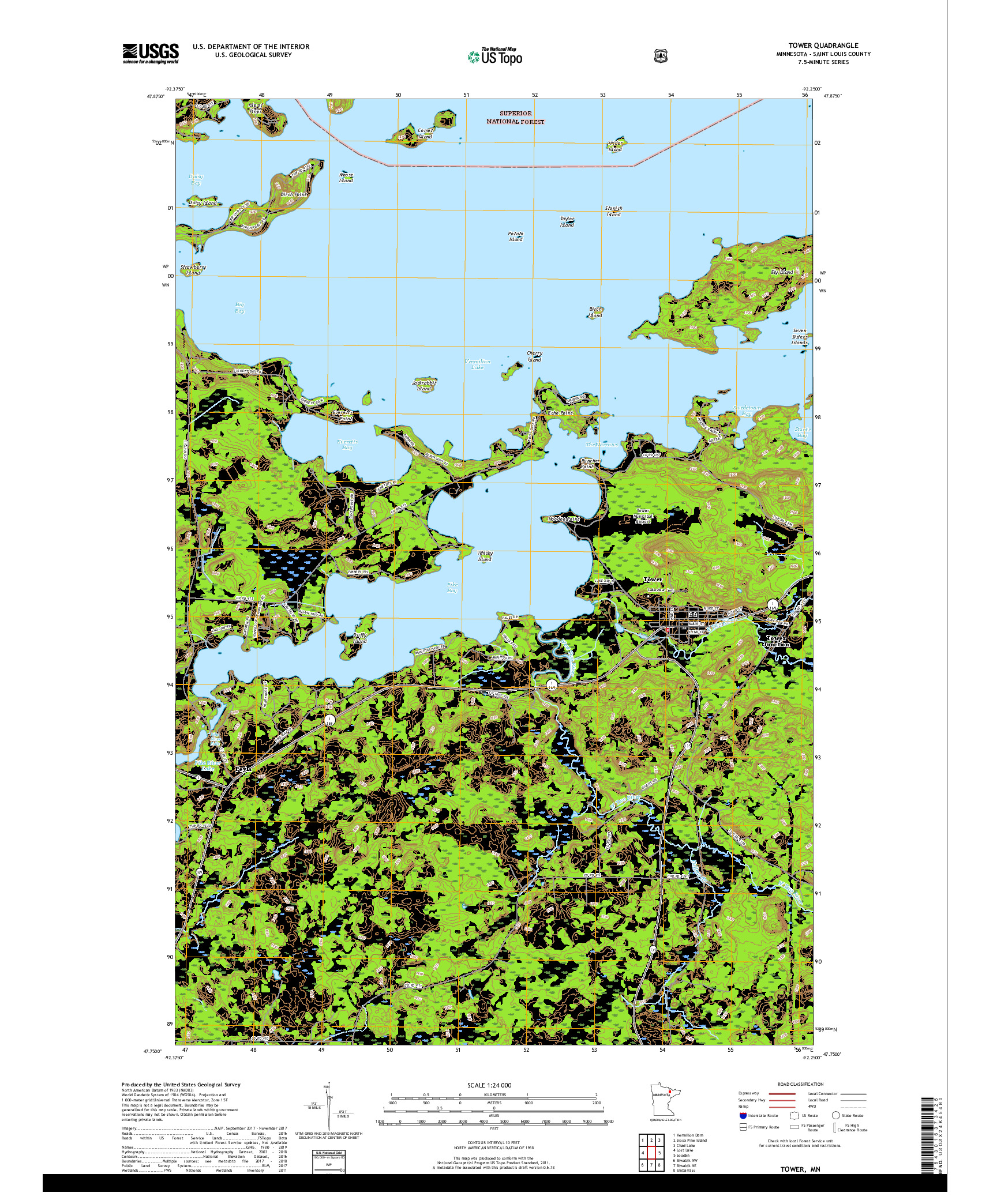 USGS US TOPO 7.5-MINUTE MAP FOR TOWER, MN 2019