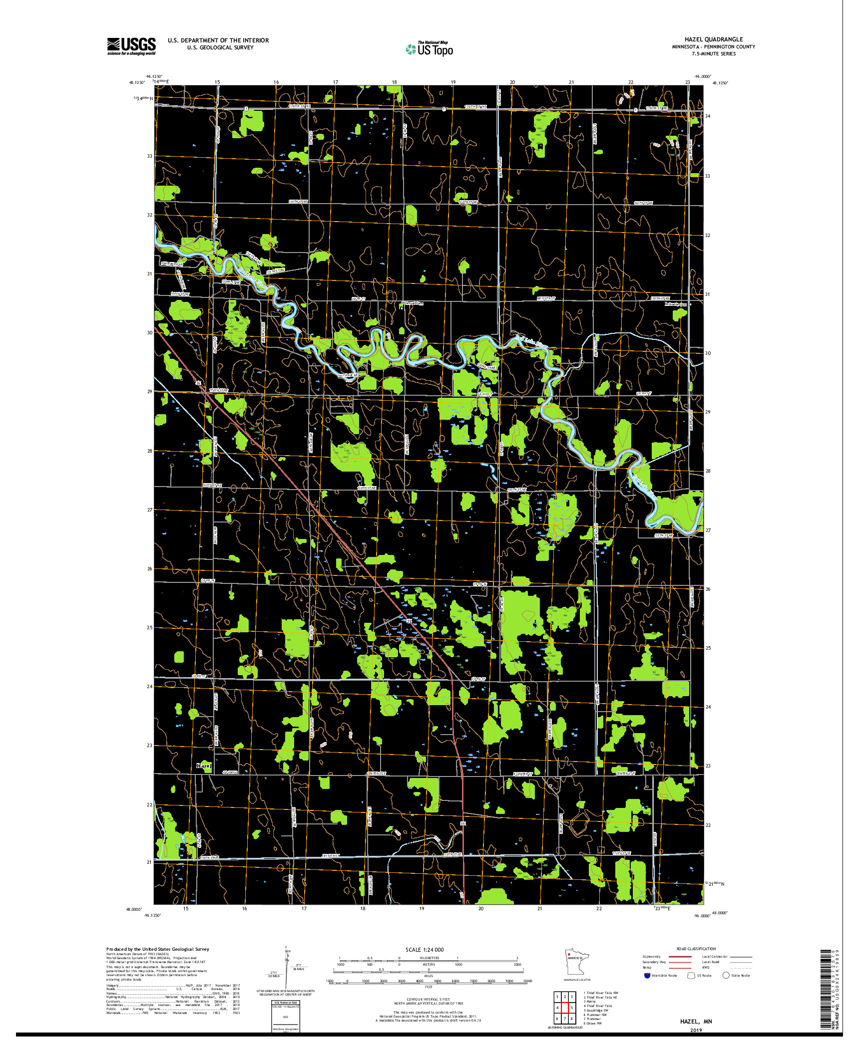 USGS US TOPO 7.5-MINUTE MAP FOR HAZEL, MN 2019