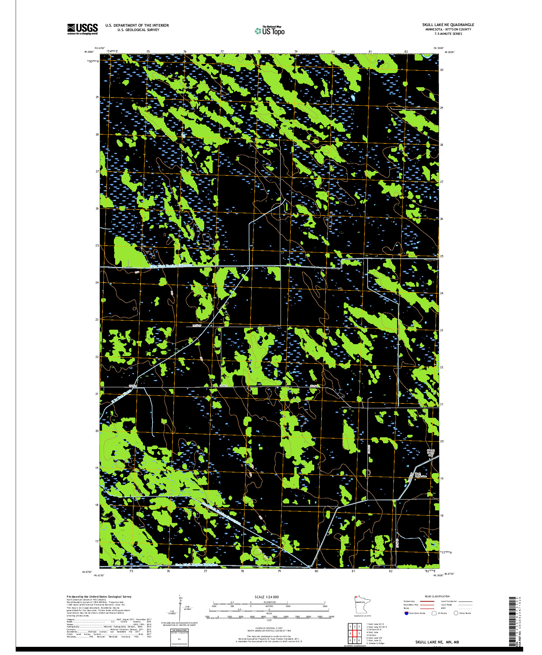 USGS US TOPO 7.5-MINUTE MAP FOR SKULL LAKE NE, MN,MB 2019