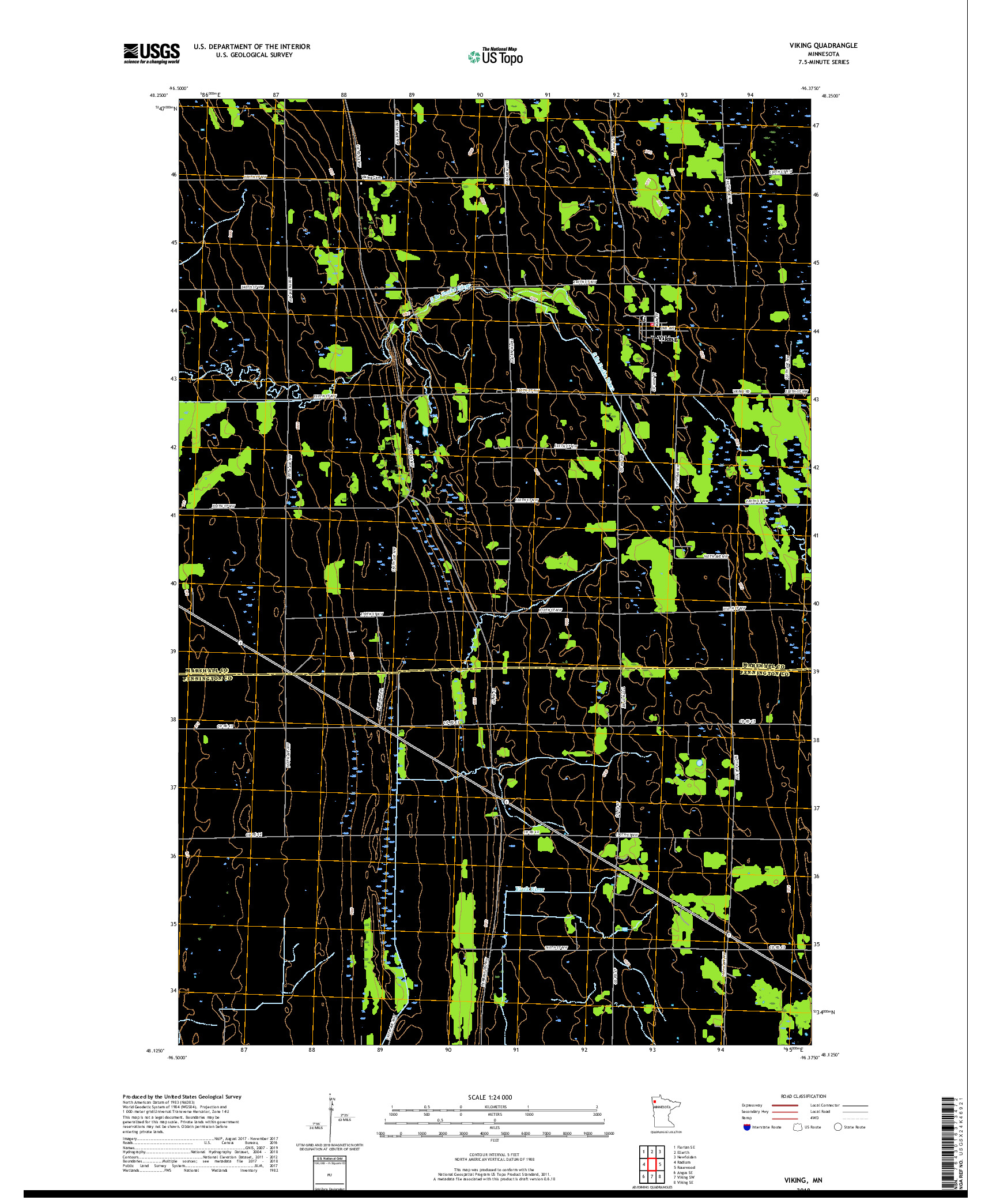 USGS US TOPO 7.5-MINUTE MAP FOR VIKING, MN 2019