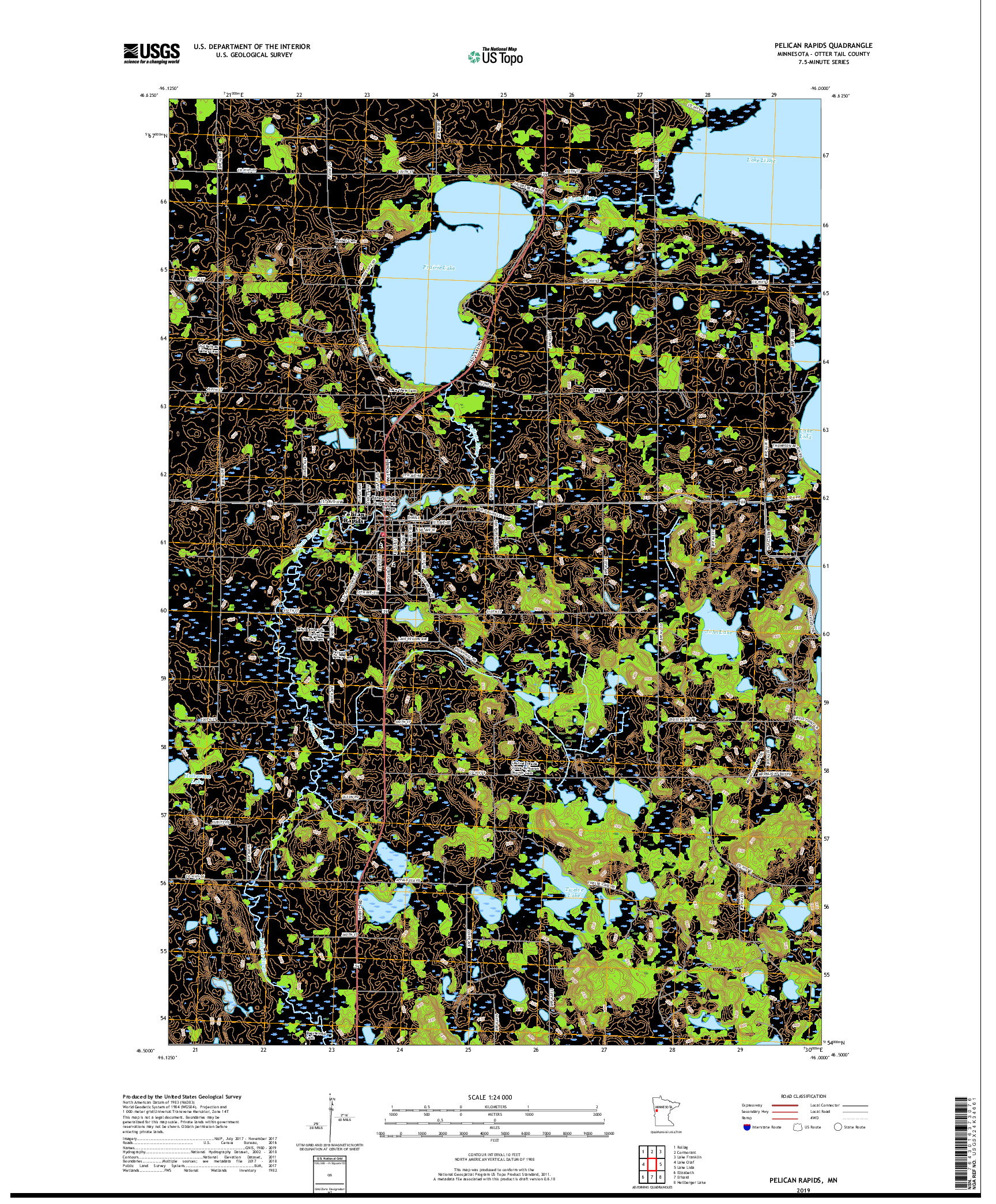 USGS US TOPO 7.5-MINUTE MAP FOR PELICAN RAPIDS, MN 2019