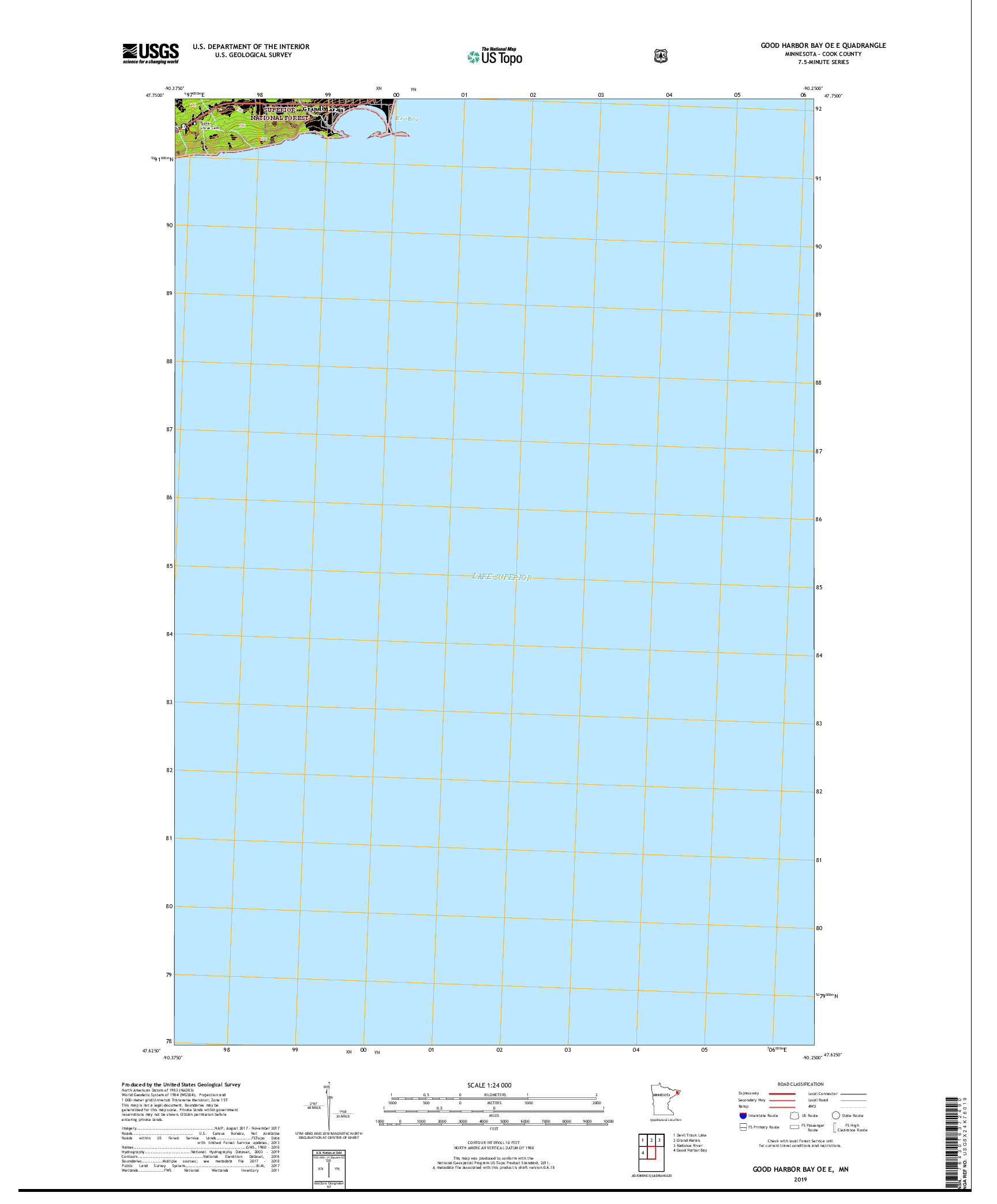 USGS US TOPO 7.5-MINUTE MAP FOR GOOD HARBOR BAY OE E, MN 2019