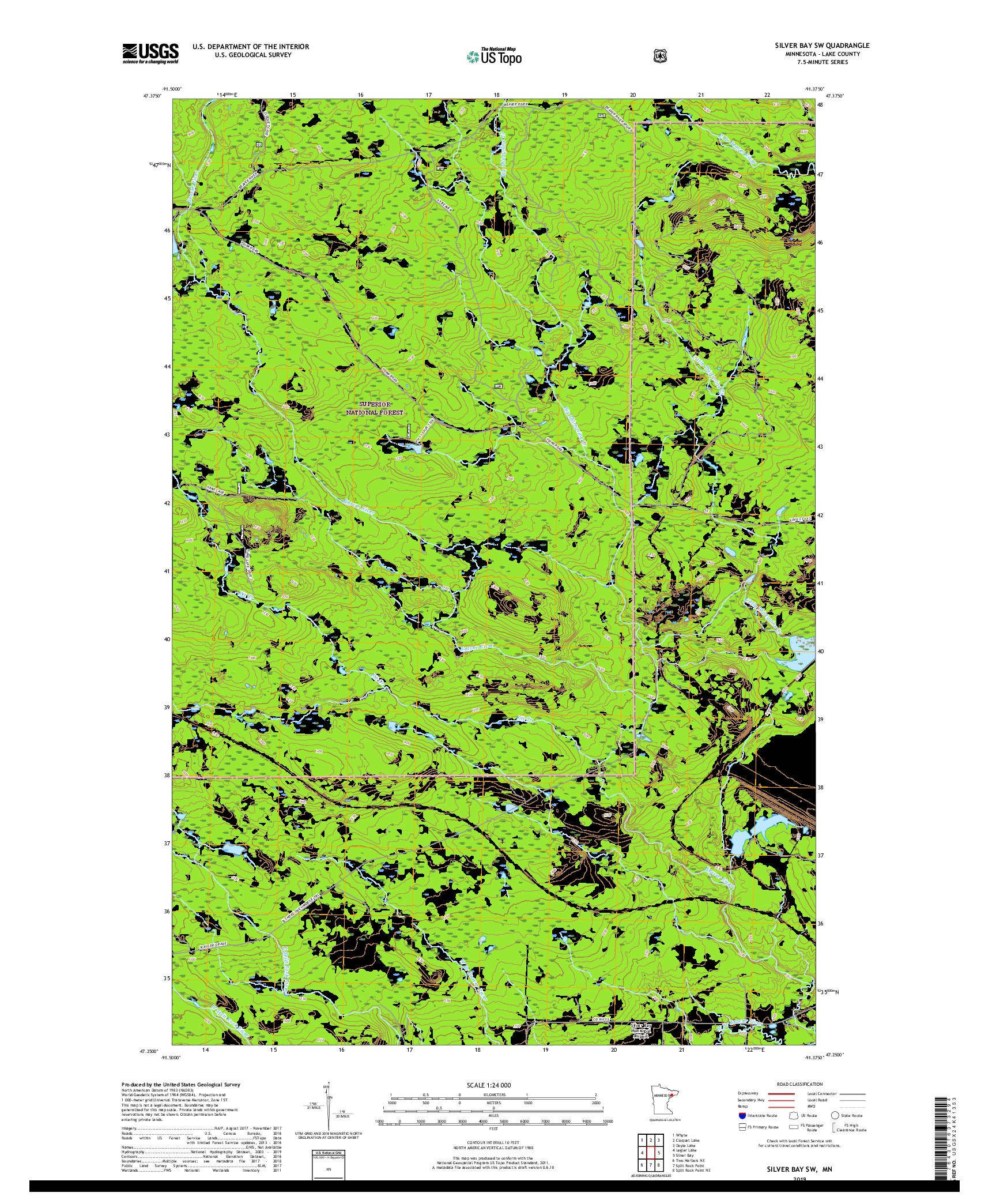 USGS US TOPO 7.5-MINUTE MAP FOR SILVER BAY SW, MN 2019