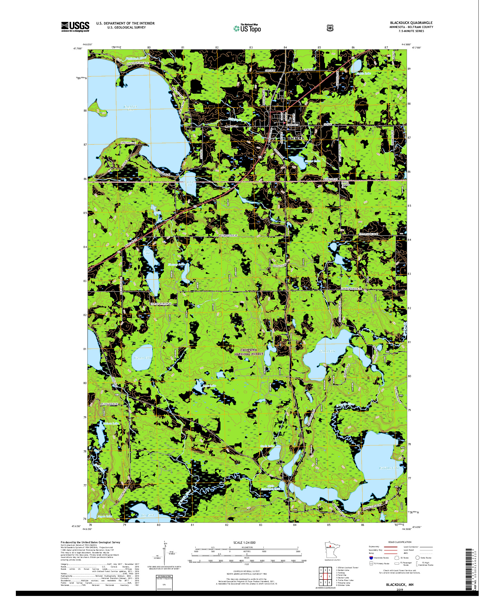 USGS US TOPO 7.5-MINUTE MAP FOR BLACKDUCK, MN 2019