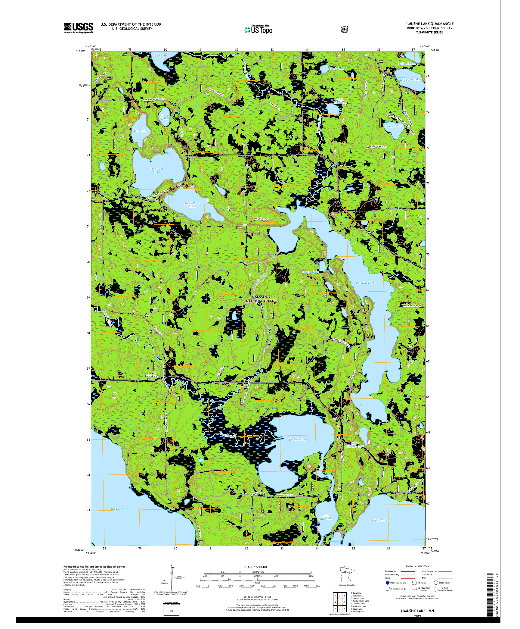 USGS US TOPO 7.5-MINUTE MAP FOR PIMUSHE LAKE, MN 2019