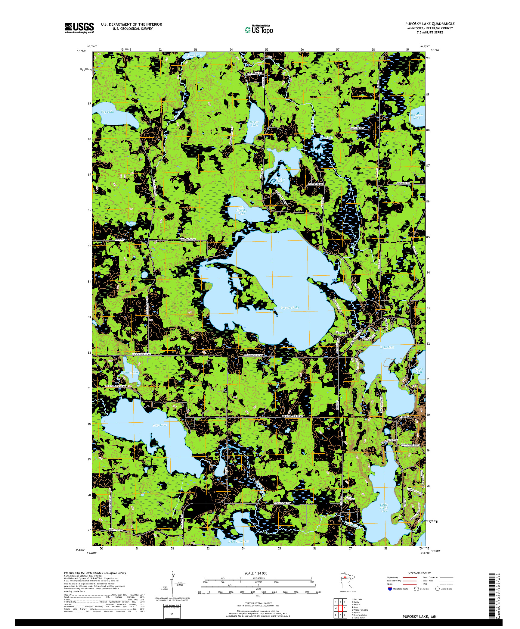 USGS US TOPO 7.5-MINUTE MAP FOR PUPOSKY LAKE, MN 2019