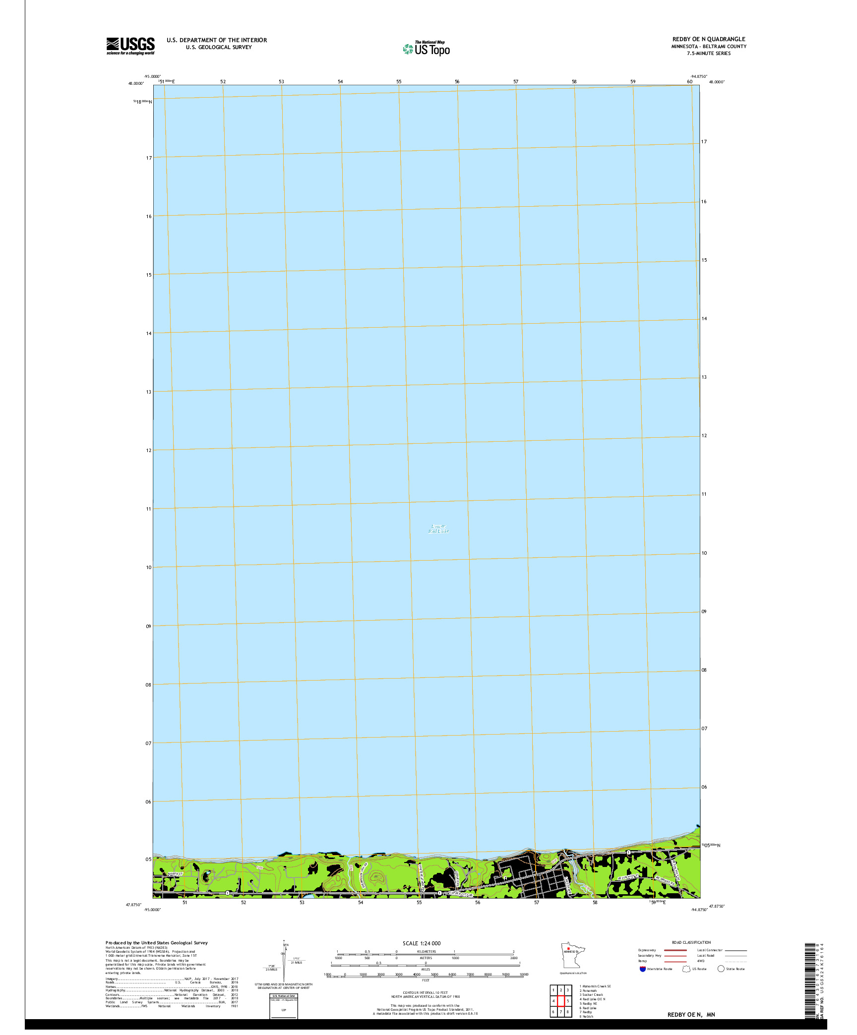 USGS US TOPO 7.5-MINUTE MAP FOR REDBY OE N, MN 2019