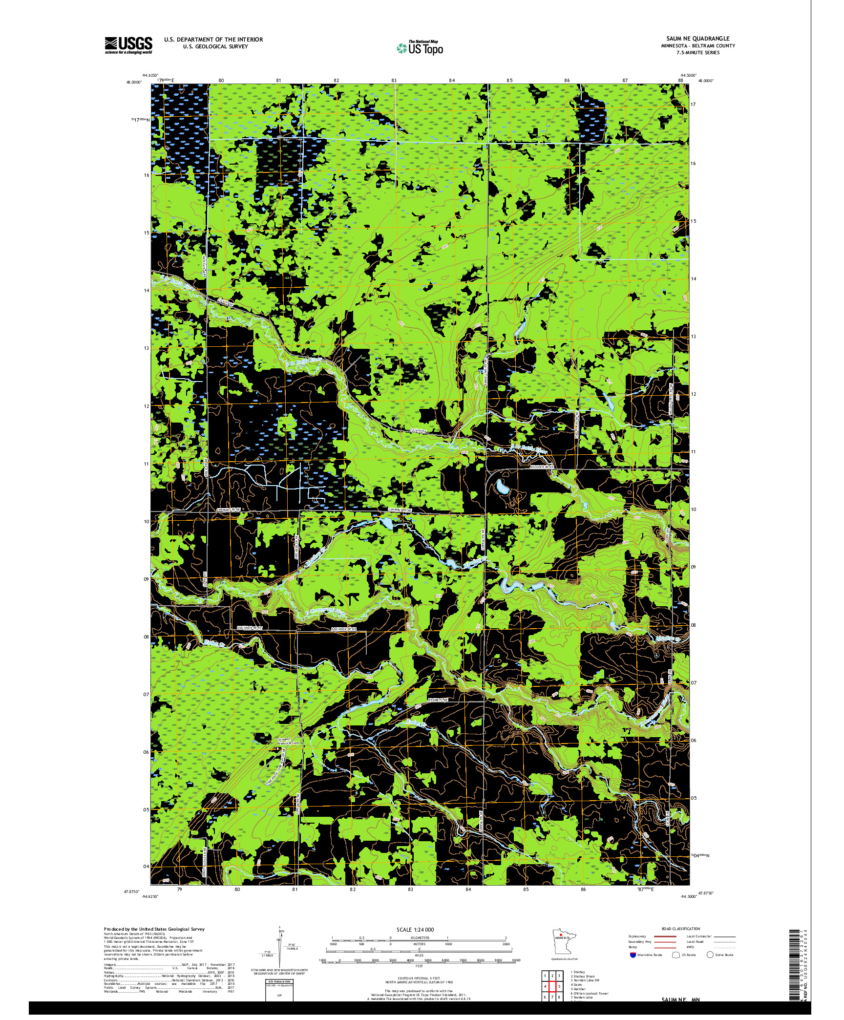 USGS US TOPO 7.5-MINUTE MAP FOR SAUM NE, MN 2019