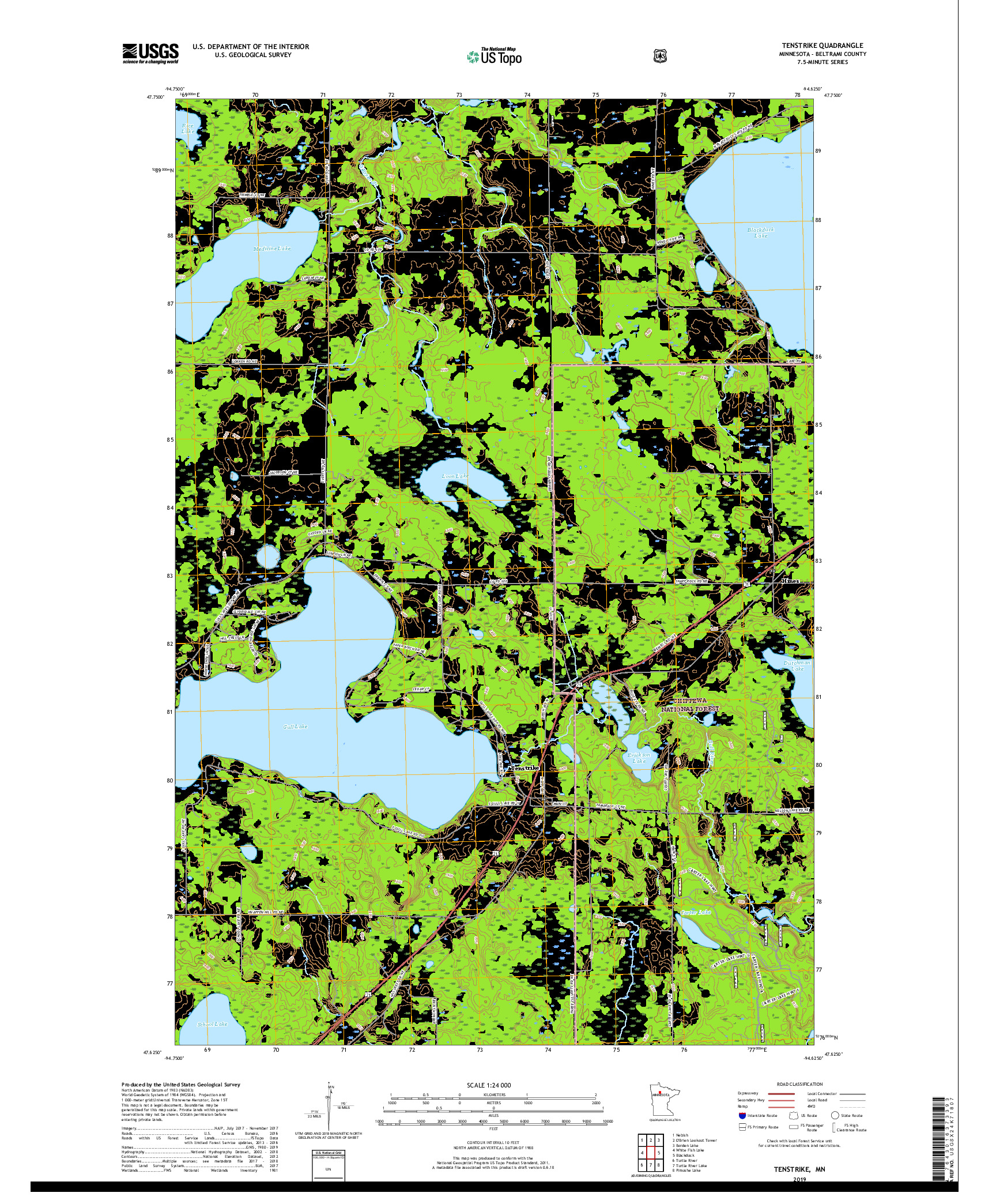 USGS US TOPO 7.5-MINUTE MAP FOR TENSTRIKE, MN 2019