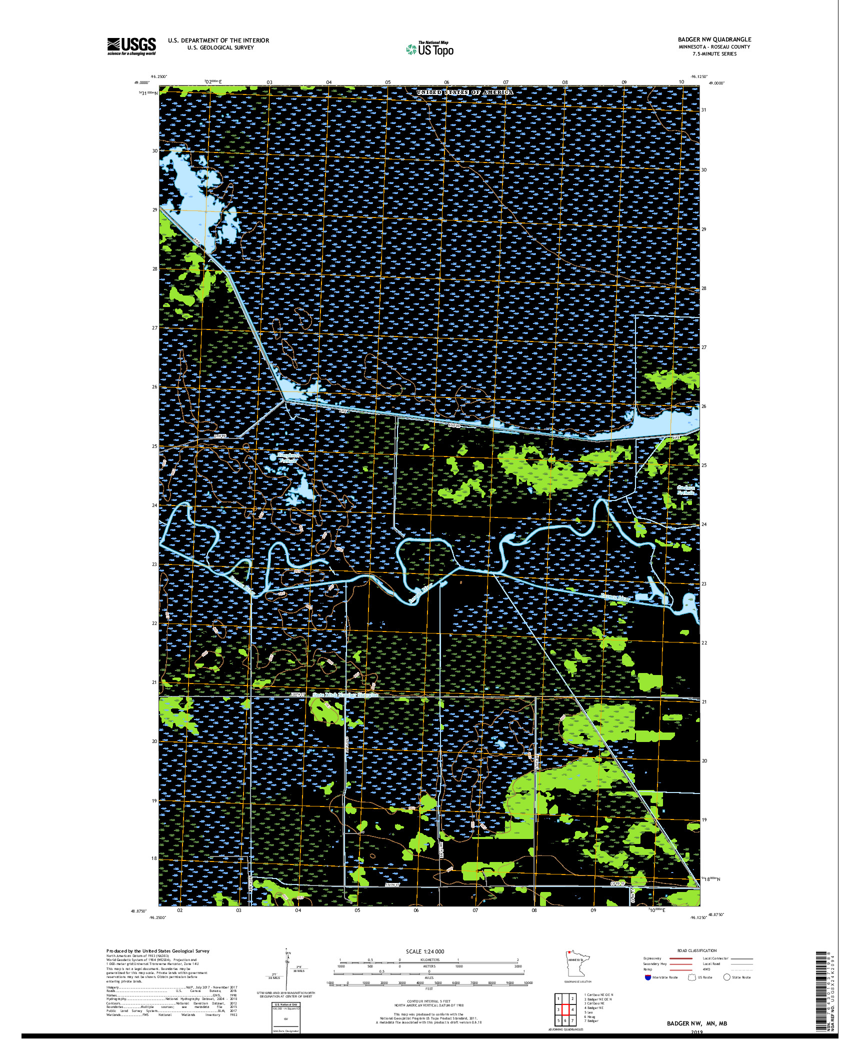 USGS US TOPO 7.5-MINUTE MAP FOR BADGER NW, MN,MB 2019