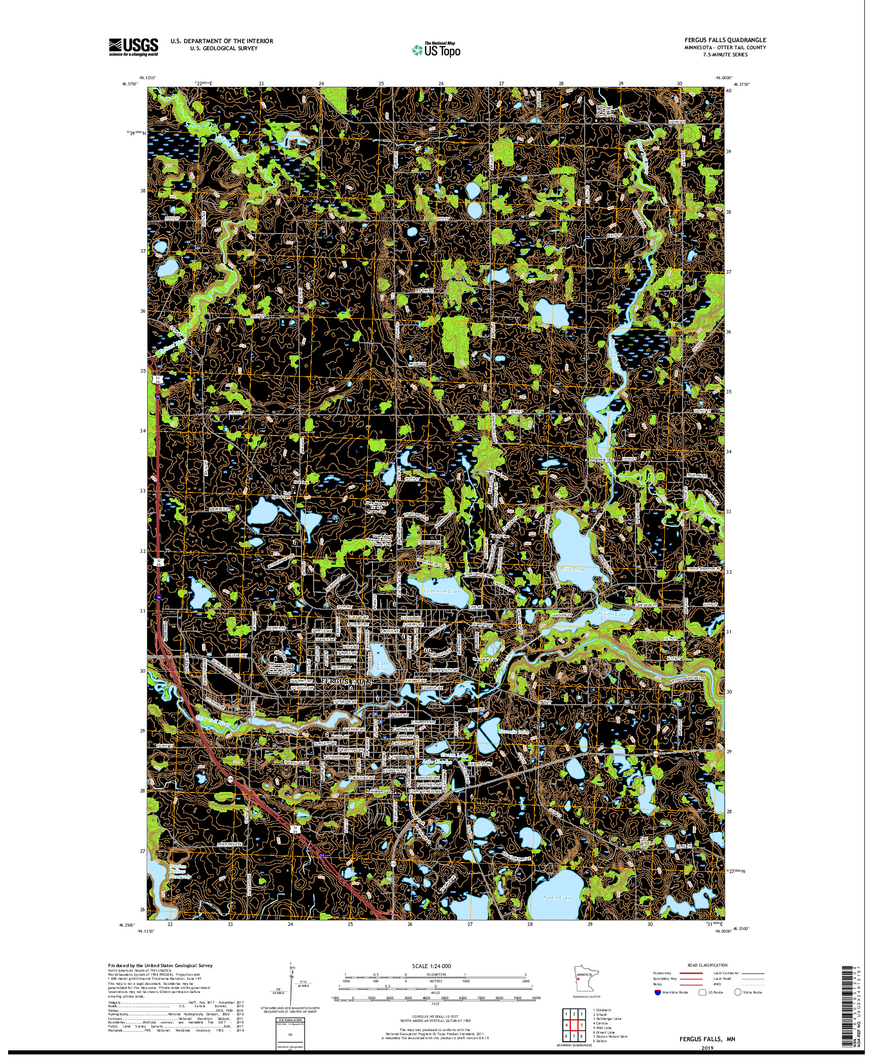 USGS US TOPO 7.5-MINUTE MAP FOR FERGUS FALLS, MN 2019