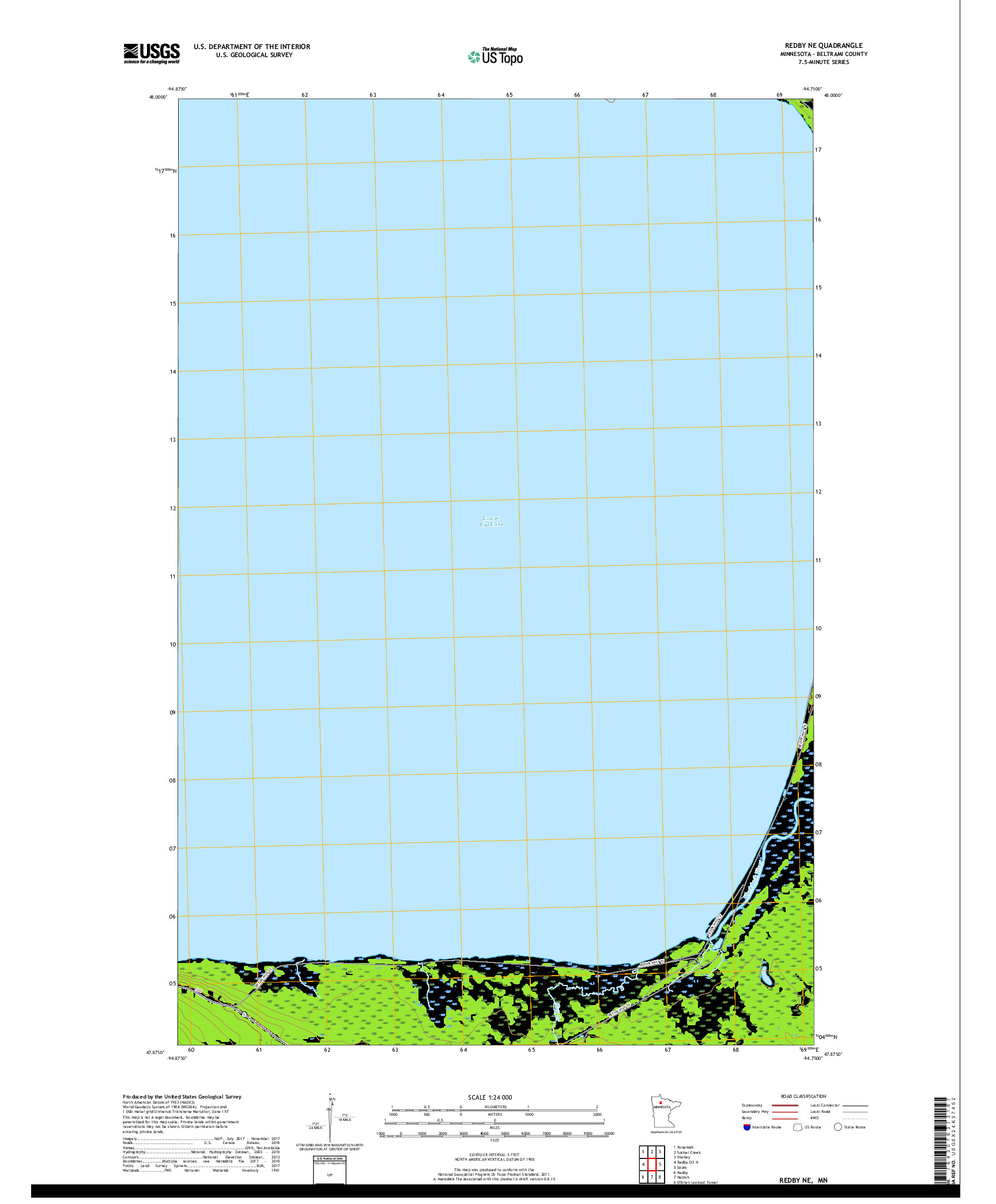 USGS US TOPO 7.5-MINUTE MAP FOR REDBY NE, MN 2019