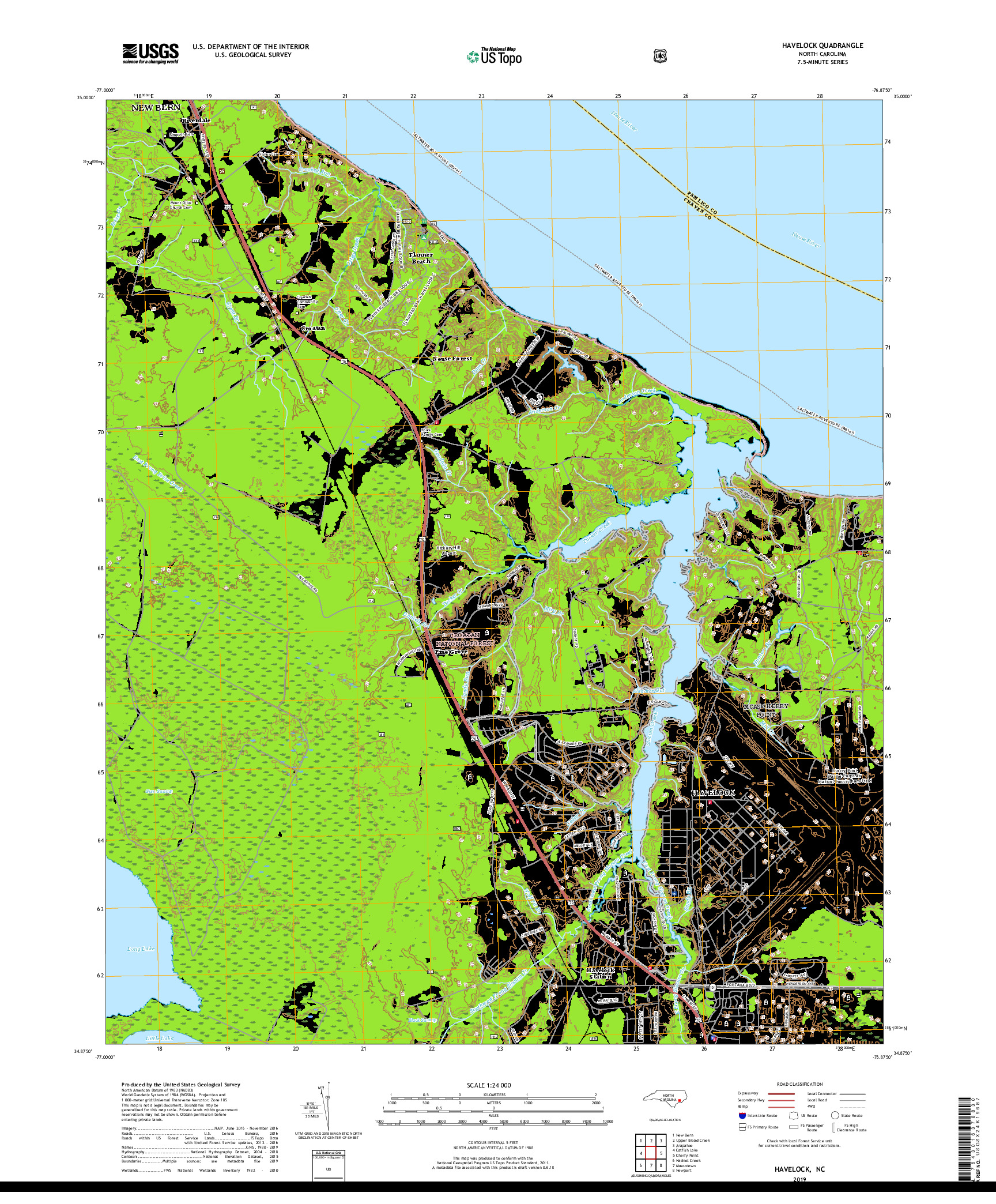 USGS US TOPO 7.5-MINUTE MAP FOR HAVELOCK, NC 2019