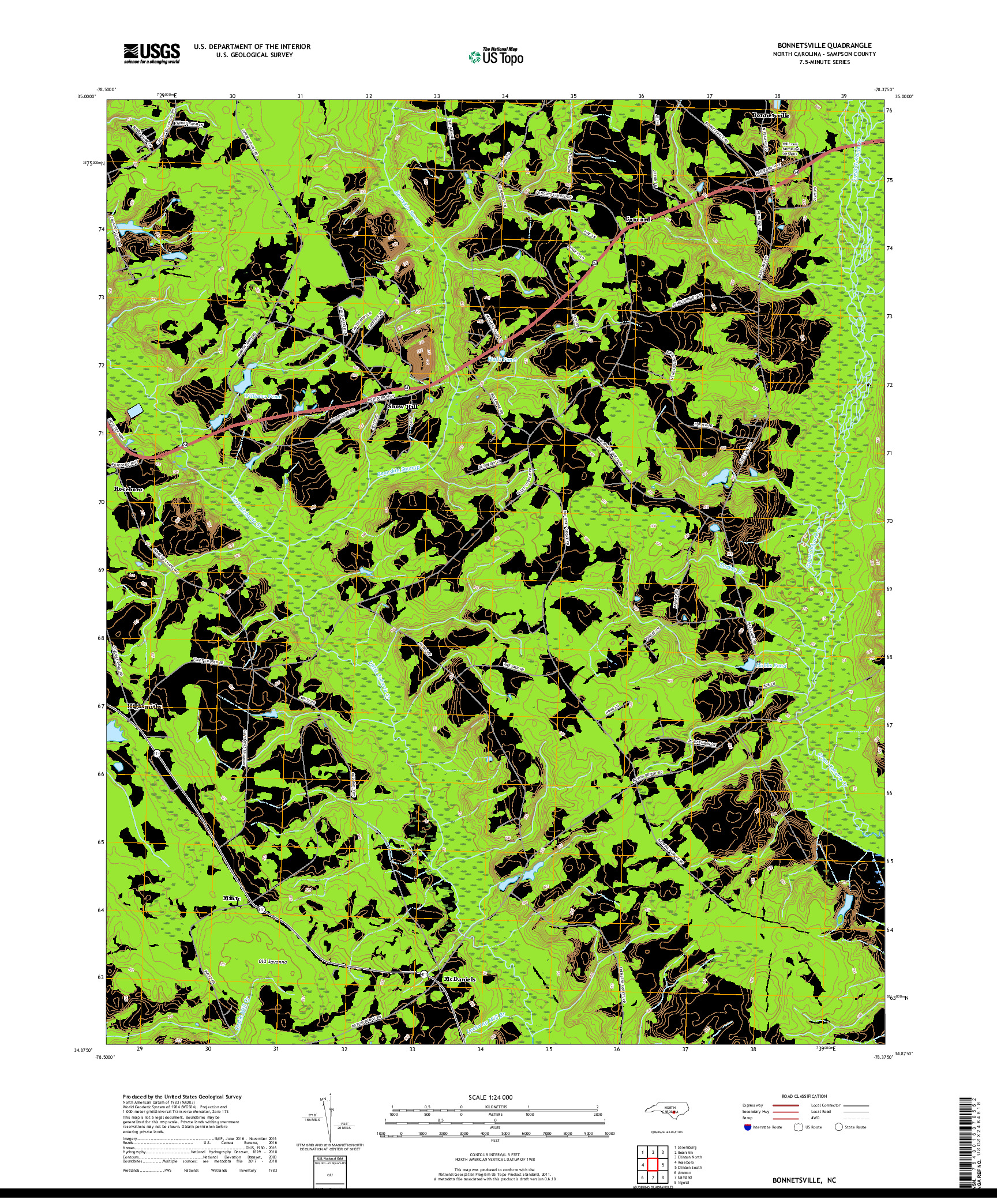 USGS US TOPO 7.5-MINUTE MAP FOR BONNETSVILLE, NC 2019