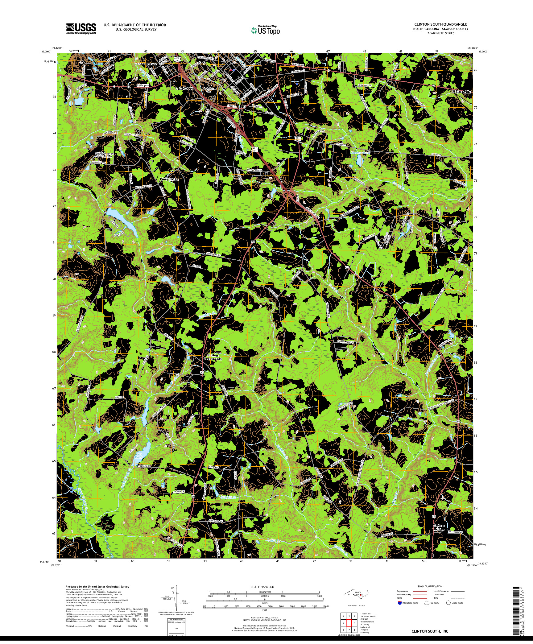 USGS US TOPO 7.5-MINUTE MAP FOR CLINTON SOUTH, NC 2019