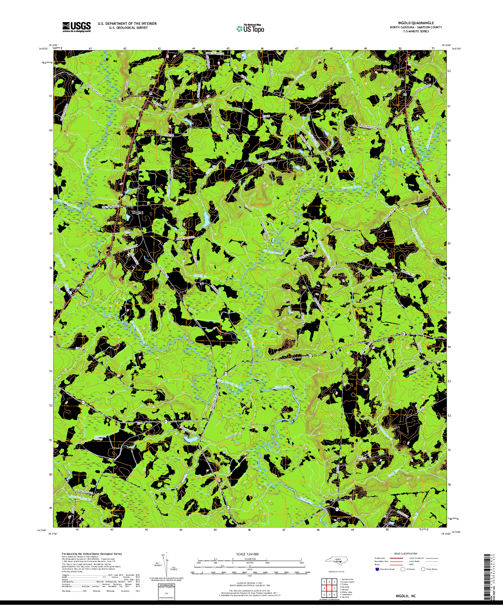 USGS US TOPO 7.5-MINUTE MAP FOR INGOLD, NC 2019