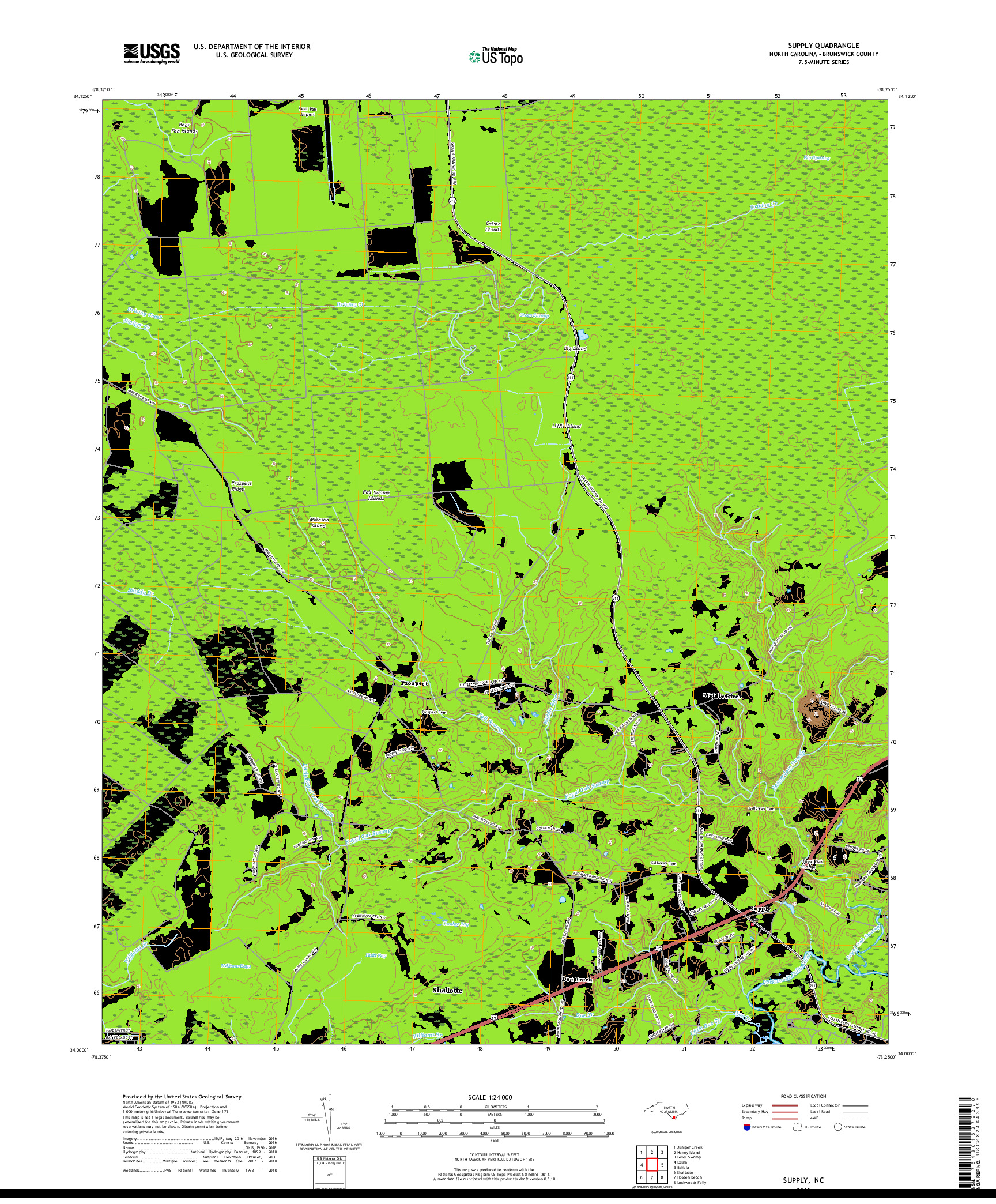 USGS US TOPO 7.5-MINUTE MAP FOR SUPPLY, NC 2019