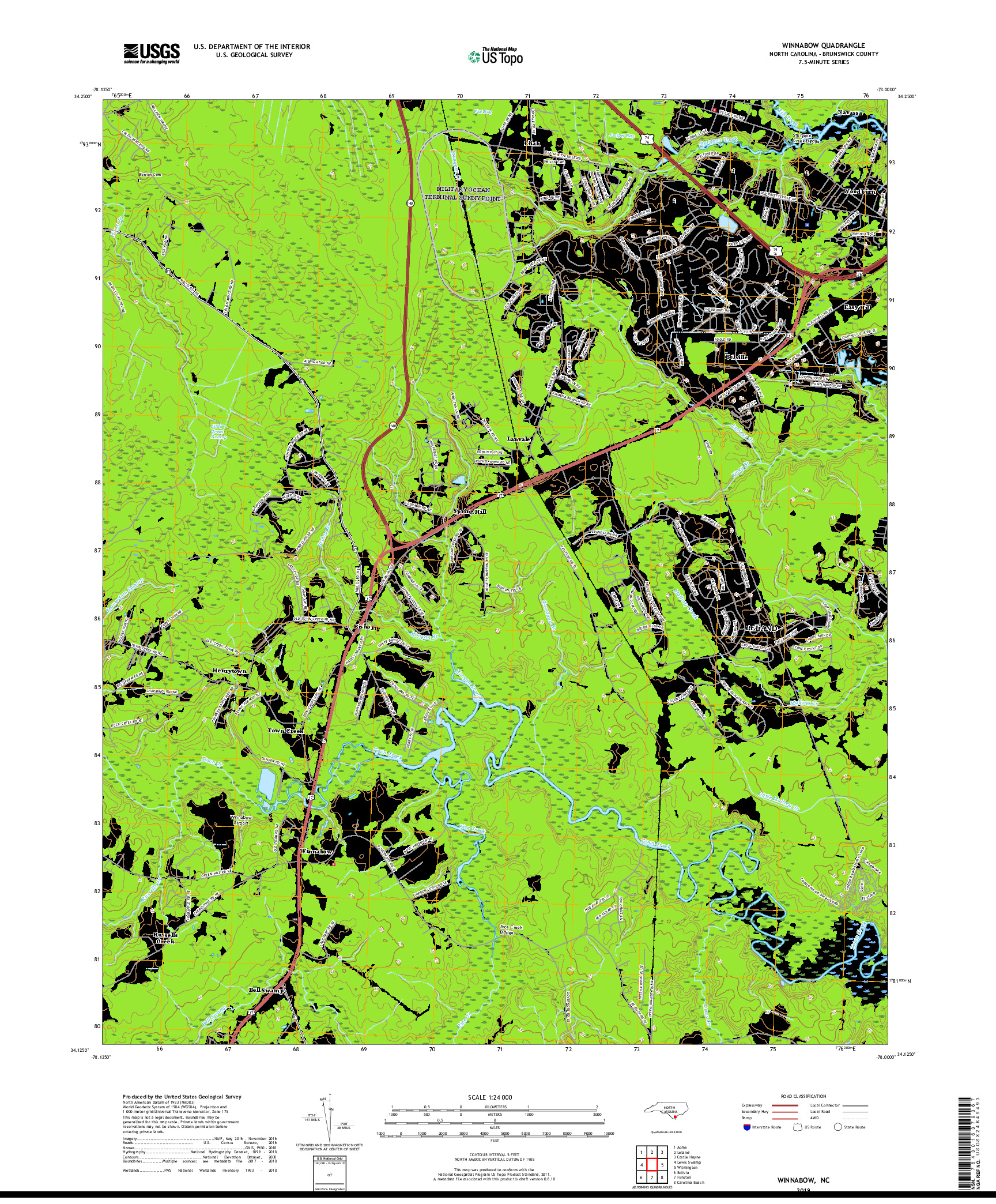 USGS US TOPO 7.5-MINUTE MAP FOR WINNABOW, NC 2019