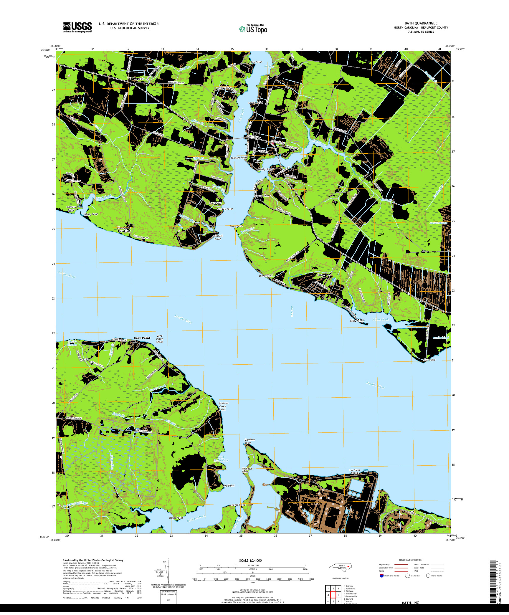 USGS US TOPO 7.5-MINUTE MAP FOR BATH, NC 2019