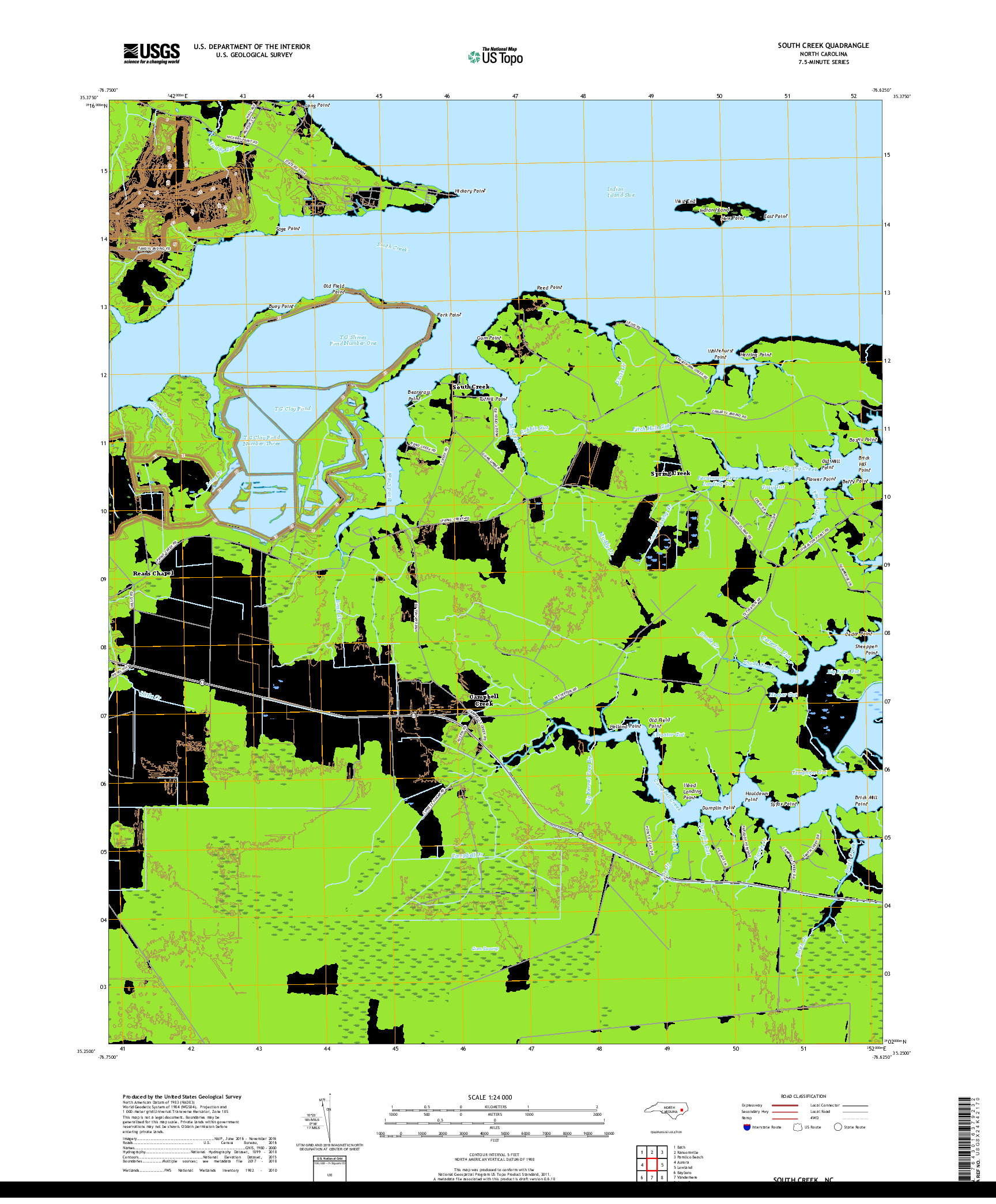 USGS US TOPO 7.5-MINUTE MAP FOR SOUTH CREEK, NC 2019