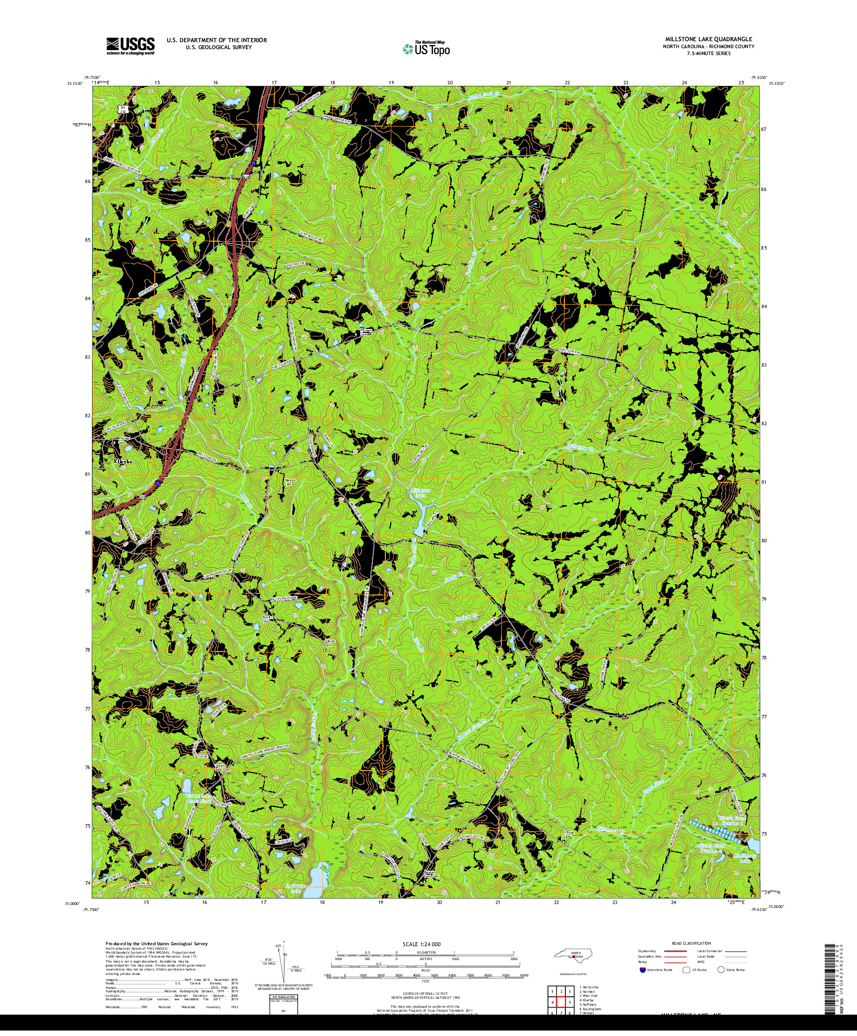 USGS US TOPO 7.5-MINUTE MAP FOR MILLSTONE LAKE, NC 2019